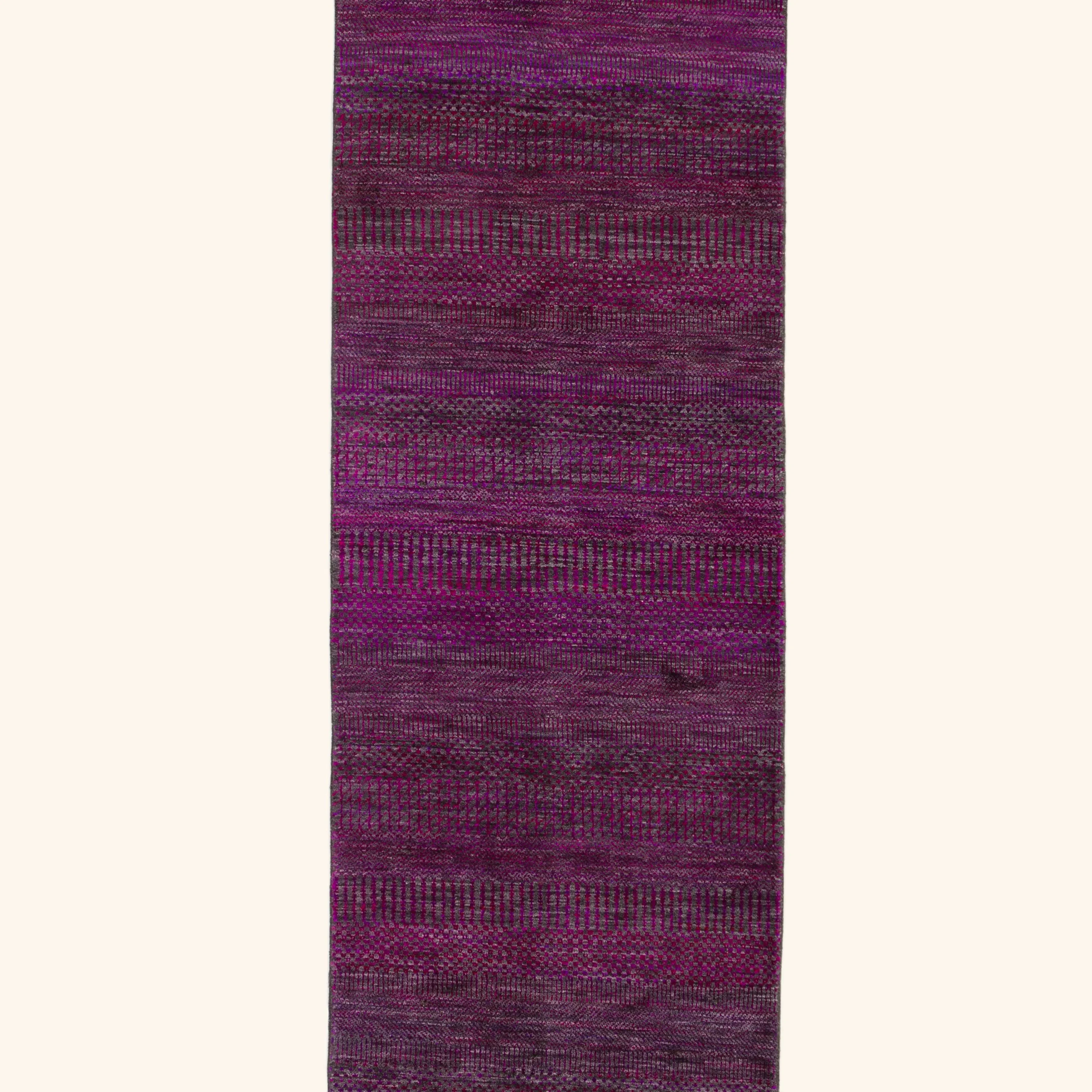 Pink Modern Art Silk Wool Runner Rug 2'6" x 19'10" - Image 2