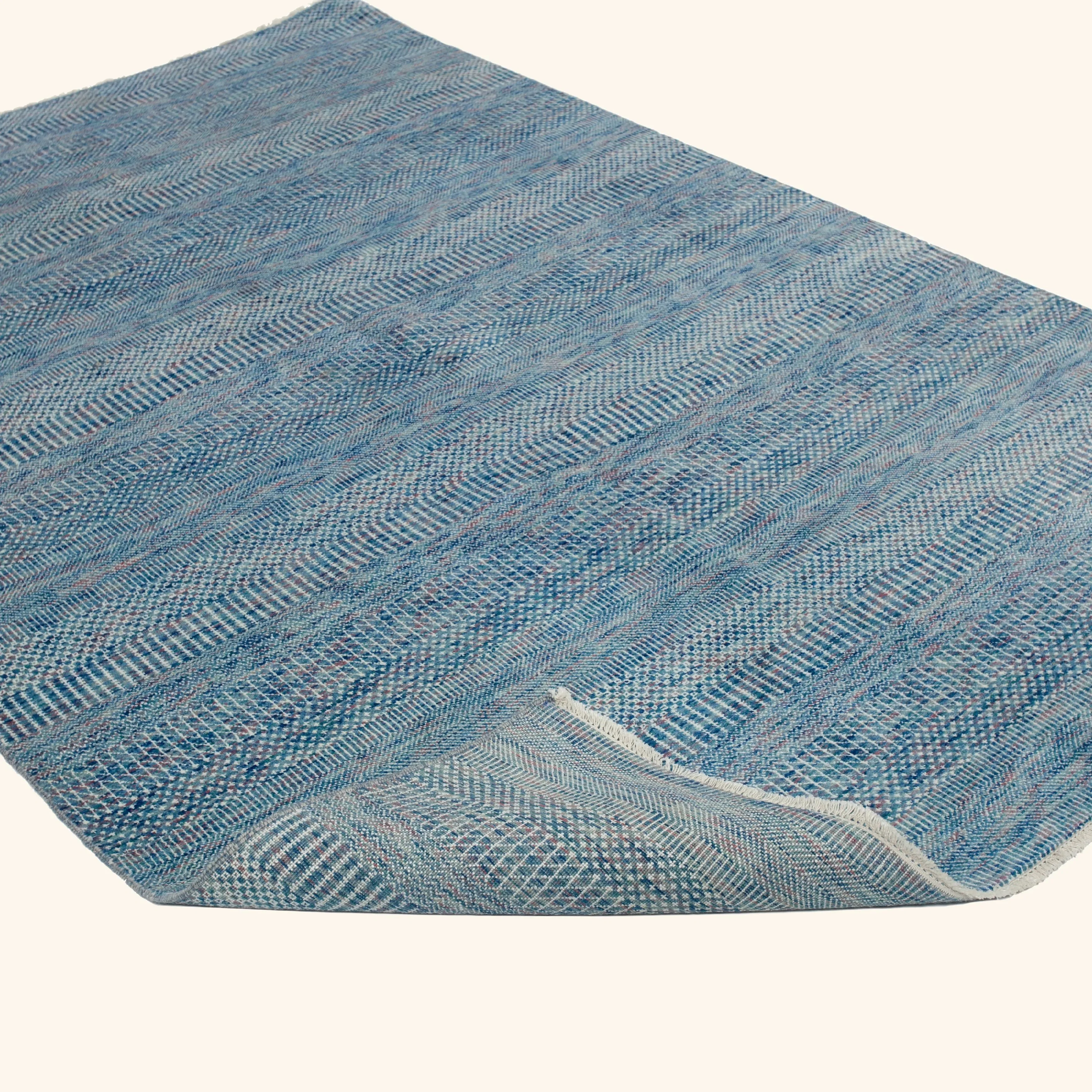 Blue Modern Wool Blend Rug - 6'2" x 9'2" - Image 4