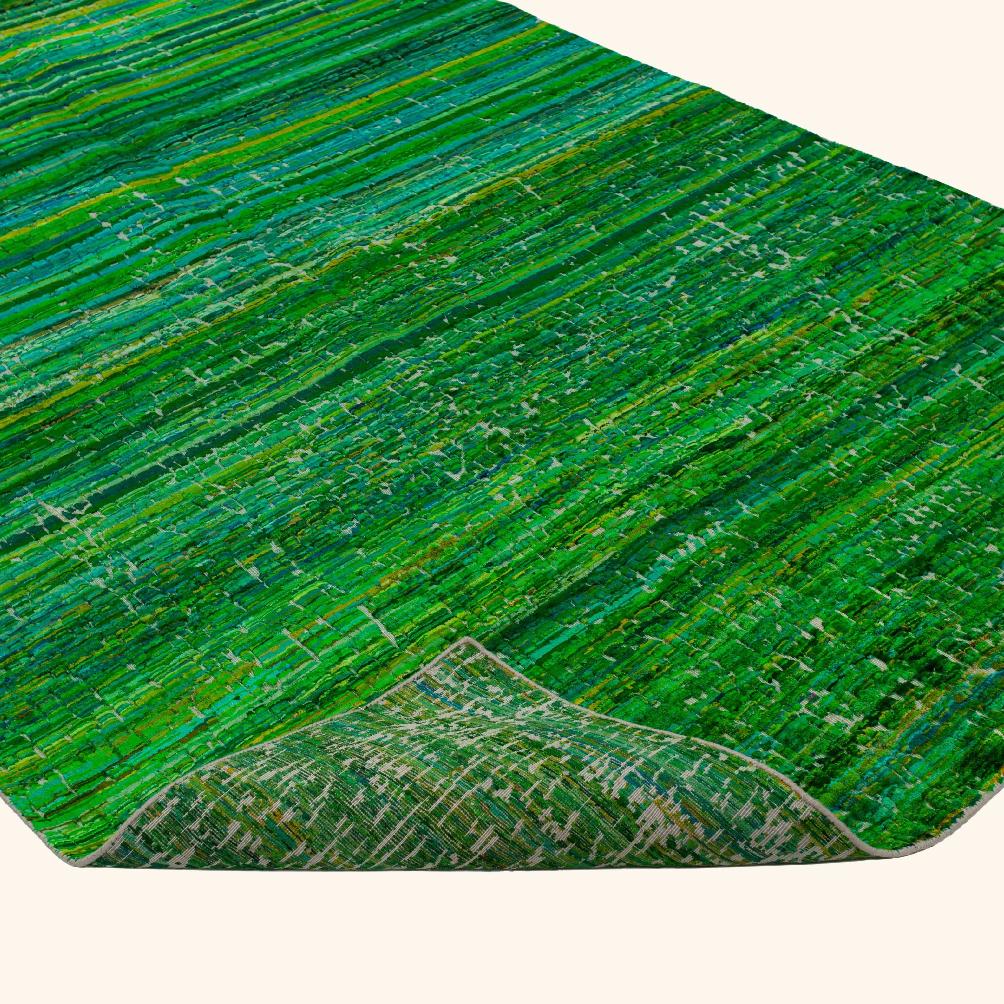 Green Modern Silk Cotton Blend Rug - 6'1" x 9'1" - Image 4
