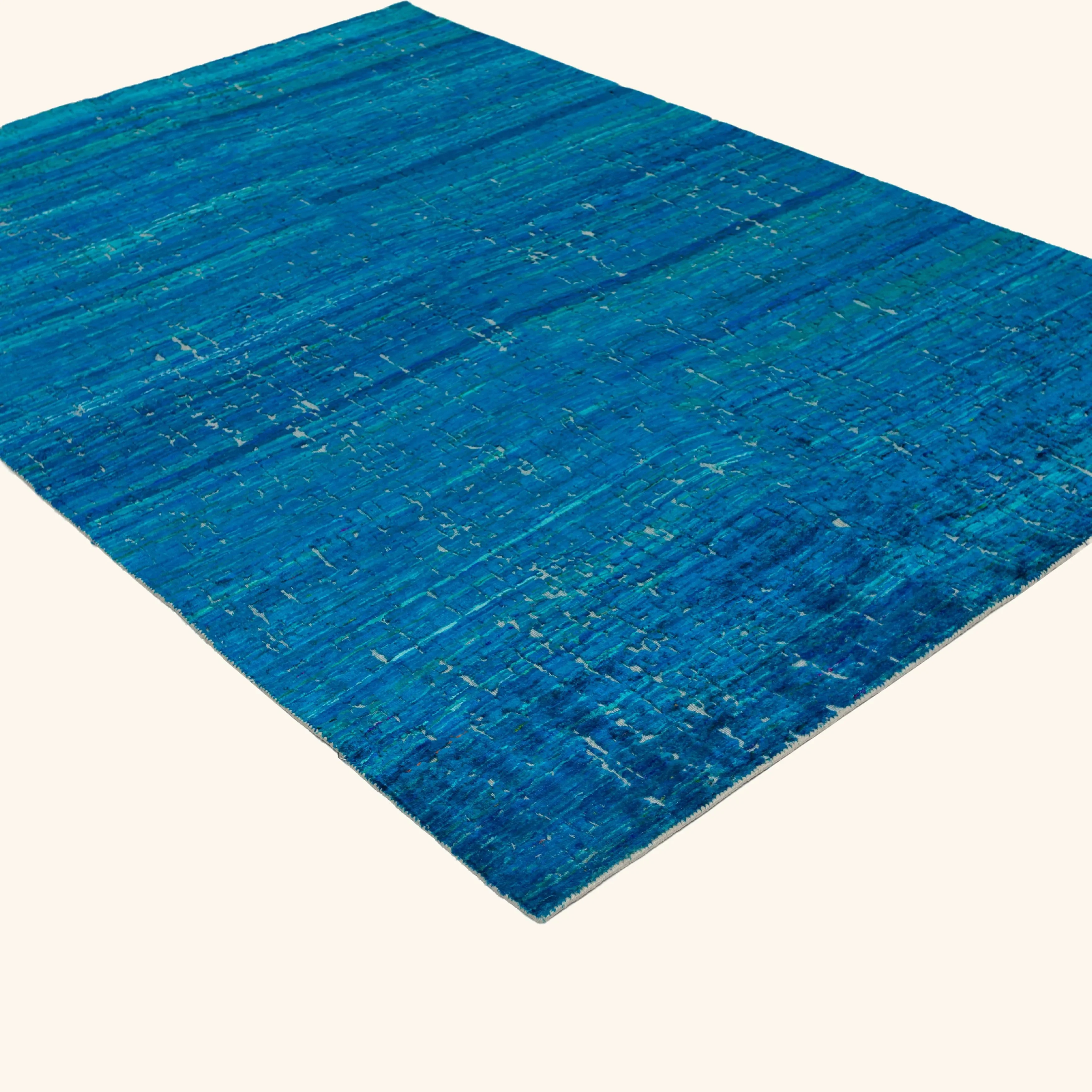 Blue Modern Silk Cotton Blend Rug - 5'10" x 8'6" - Image 3