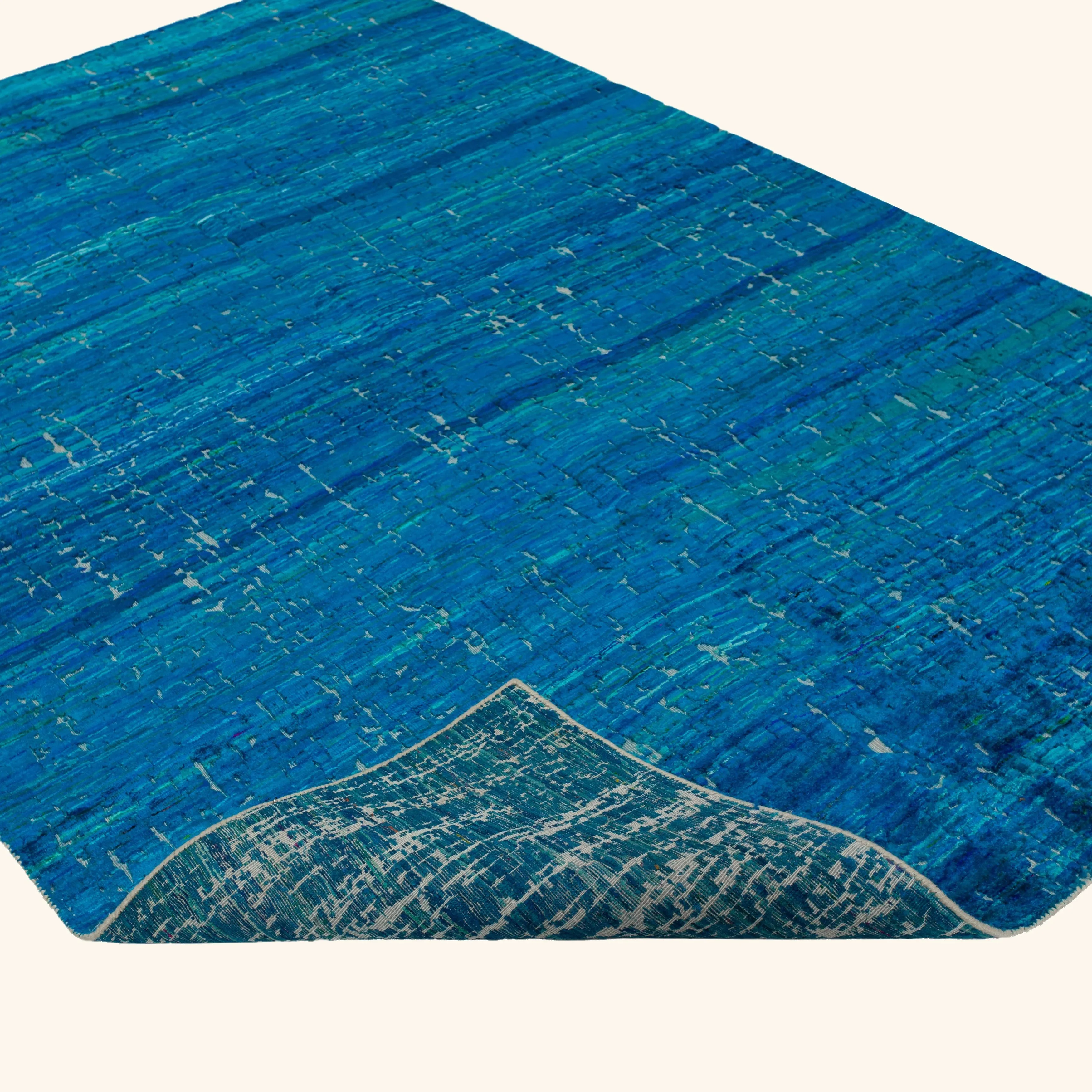 Blue Modern Silk Cotton Blend Rug - 5'10" x 8'6" - Image 4