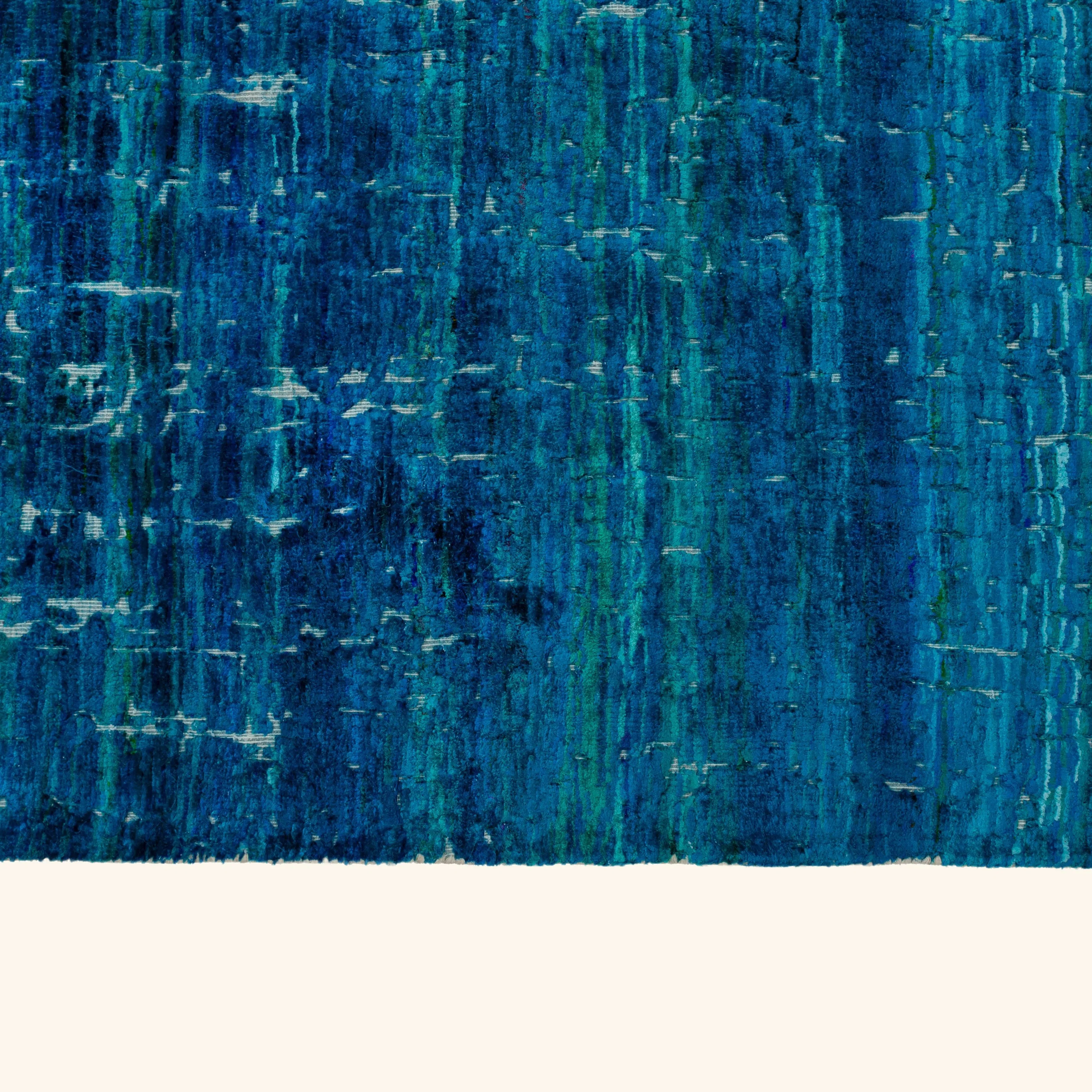 Blue Modern Silk Cotton Blend Rug - 5'10" x 8'6" - Image 5