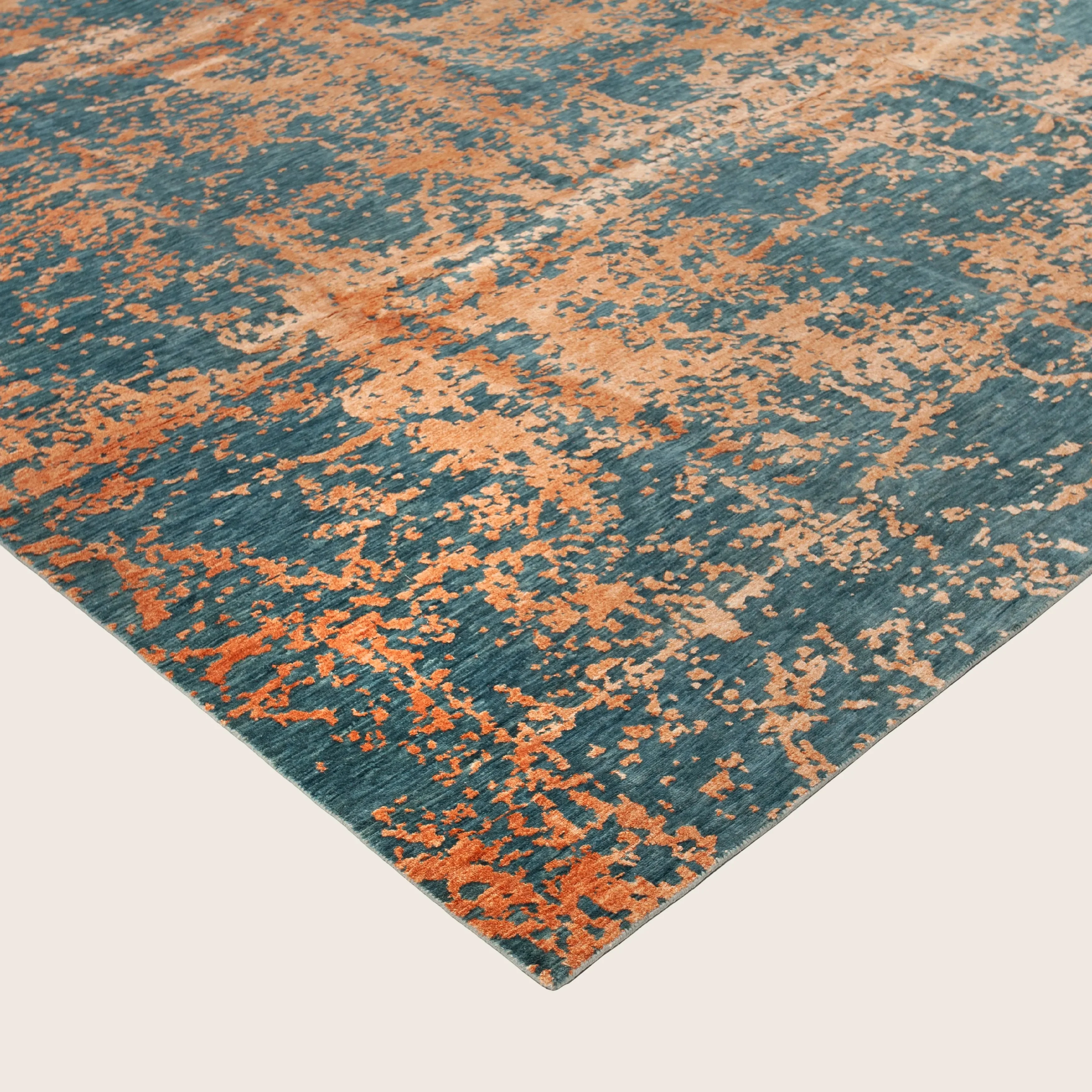Blue & Orange Modern Wool Blend Rug - 9' x 12'3" - Image 4