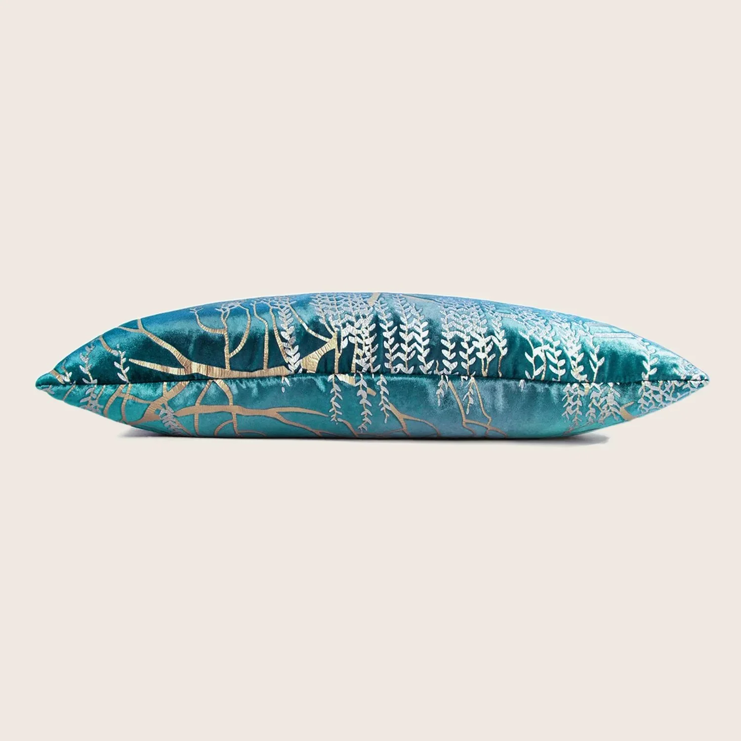 Metallic Willow Velvet Throw Pillow, Pacific - Image 2