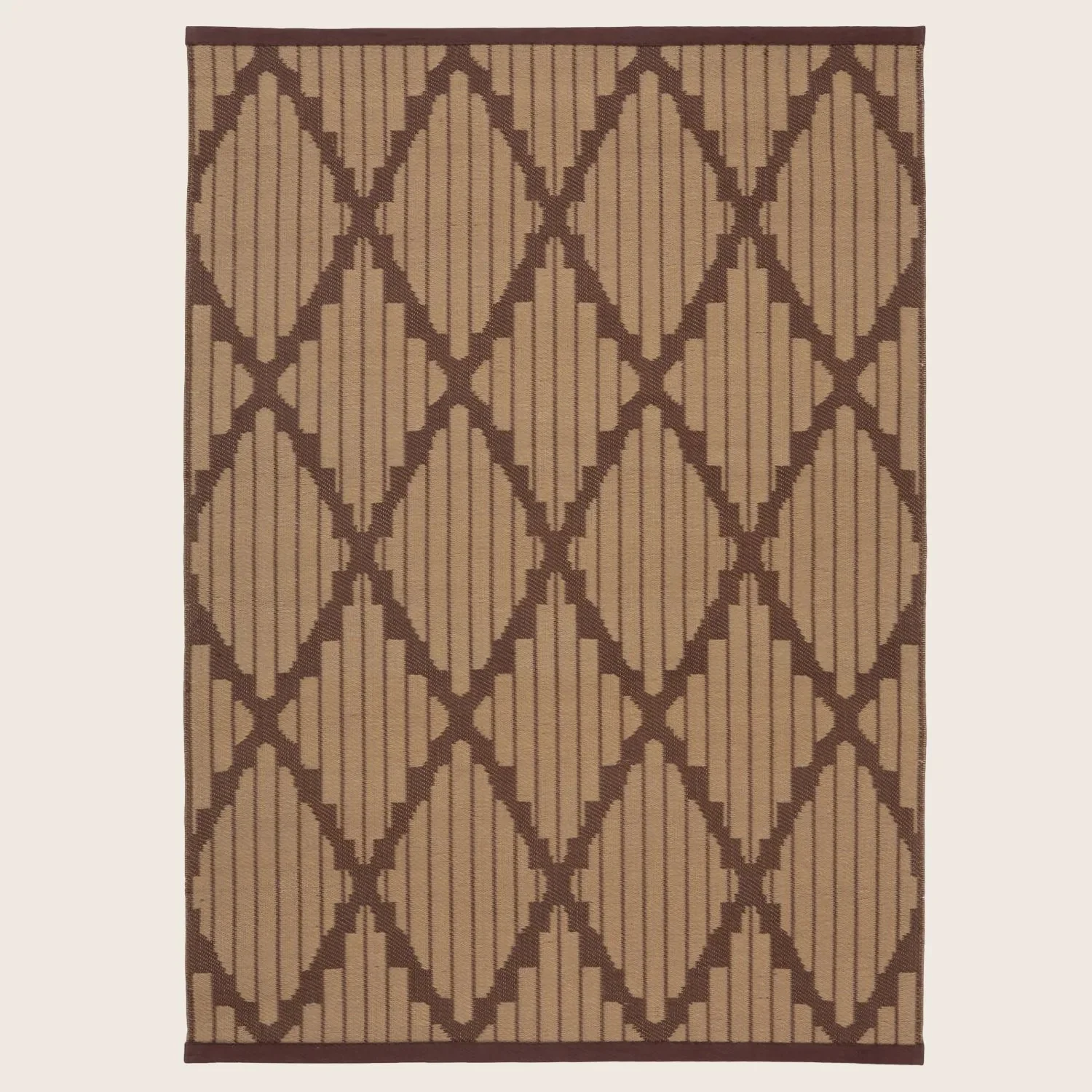 Brown Geometric Diamond Flatweave Leather Rug - 4' x 6'