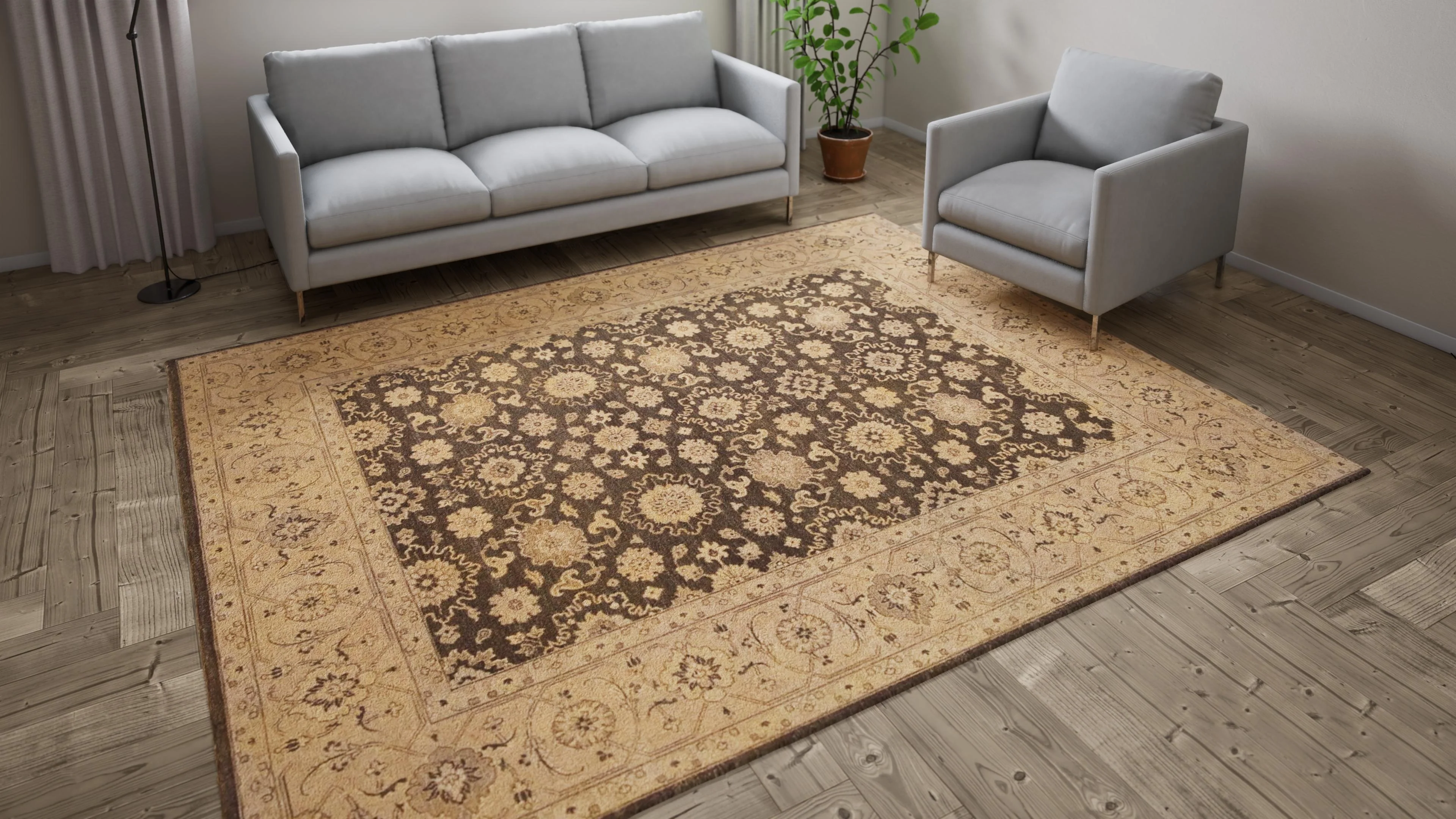 Brown Traditional Wool Rug - 8' x 10' - Image 7
