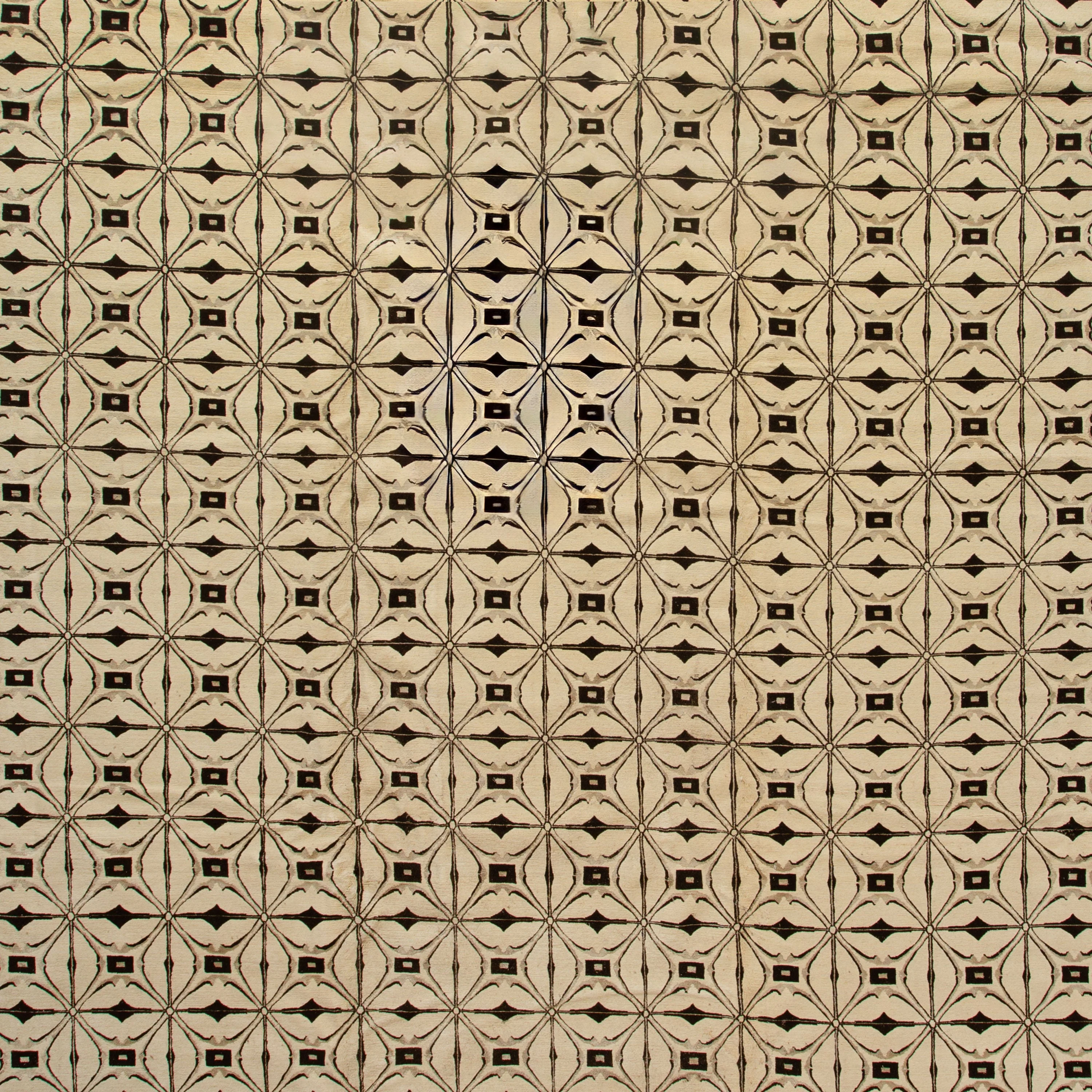 Beige Modern Tibetan Wool Silk Blend Rug - 12' x 16' - Image 2