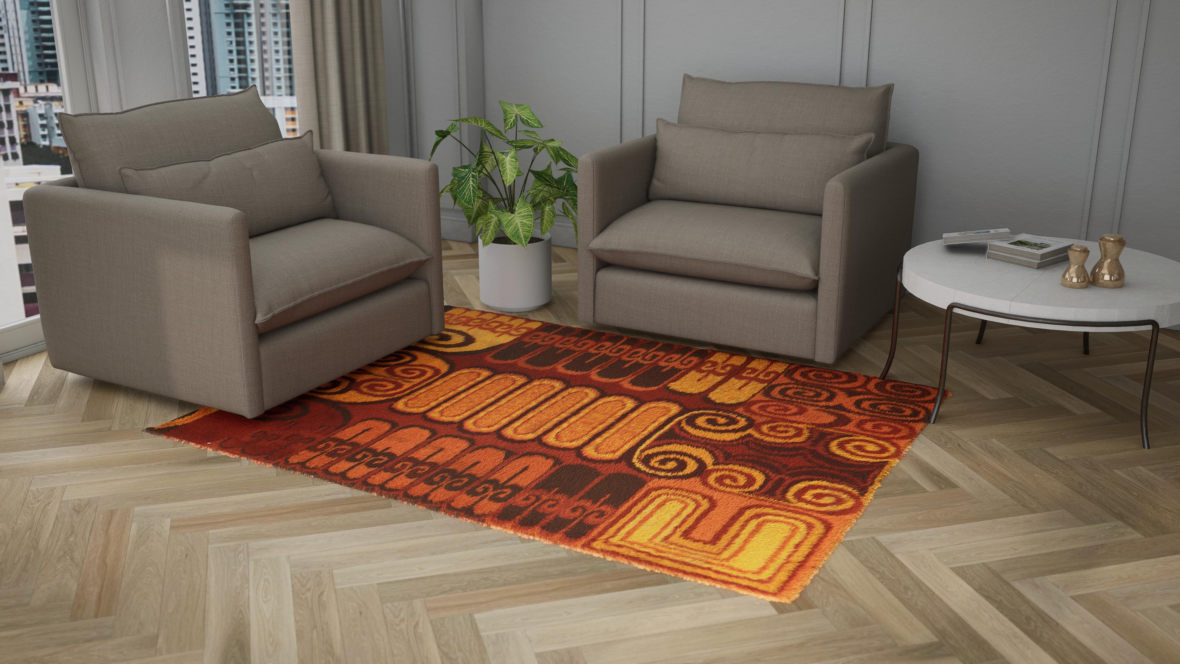 Orange & Brown Modern Wool Rug - 5'7" x 7'7" - Image 7