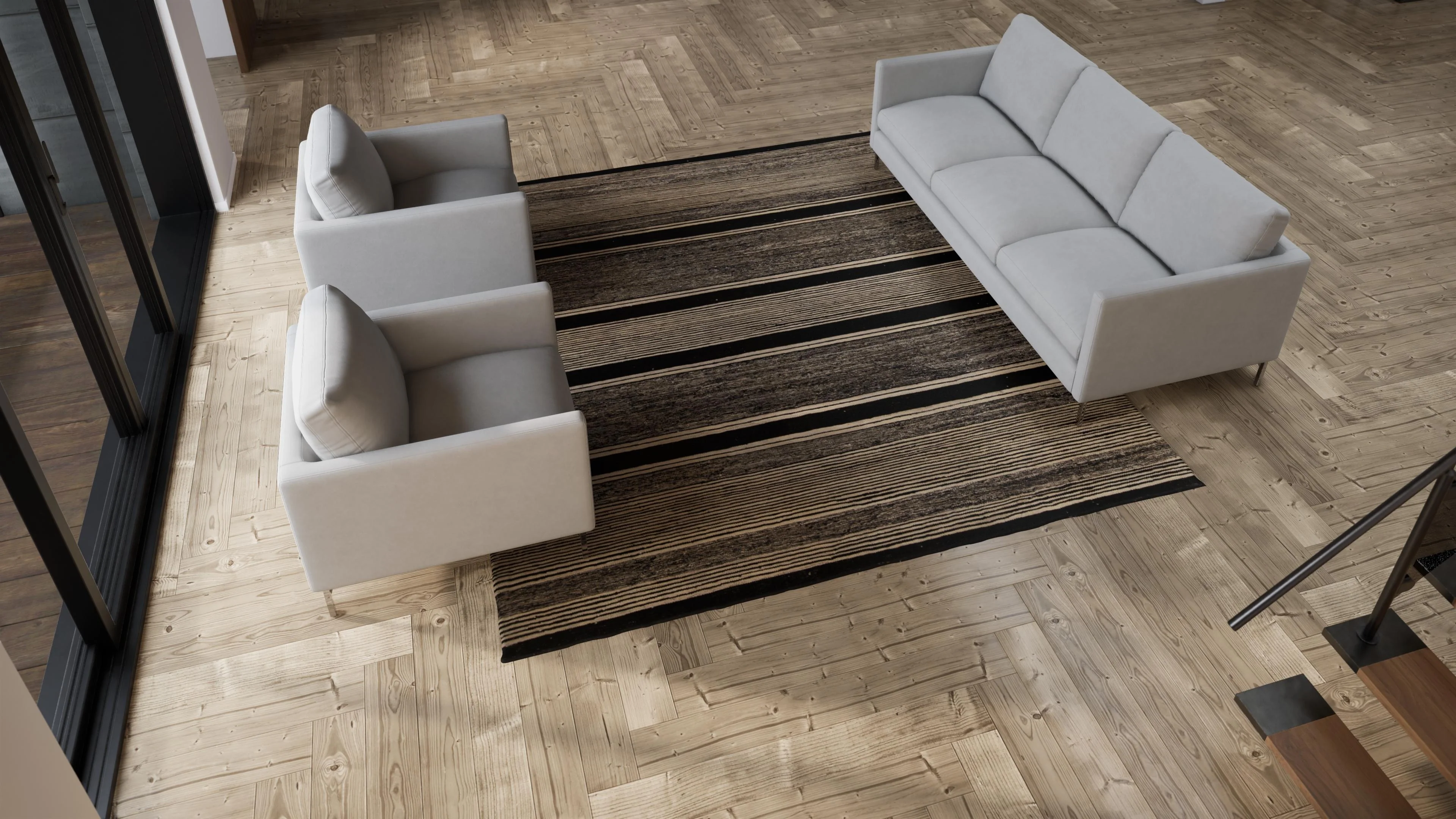 Natural & Black Modern Wool Kilim - 8'11" x 9'10" - Image 7