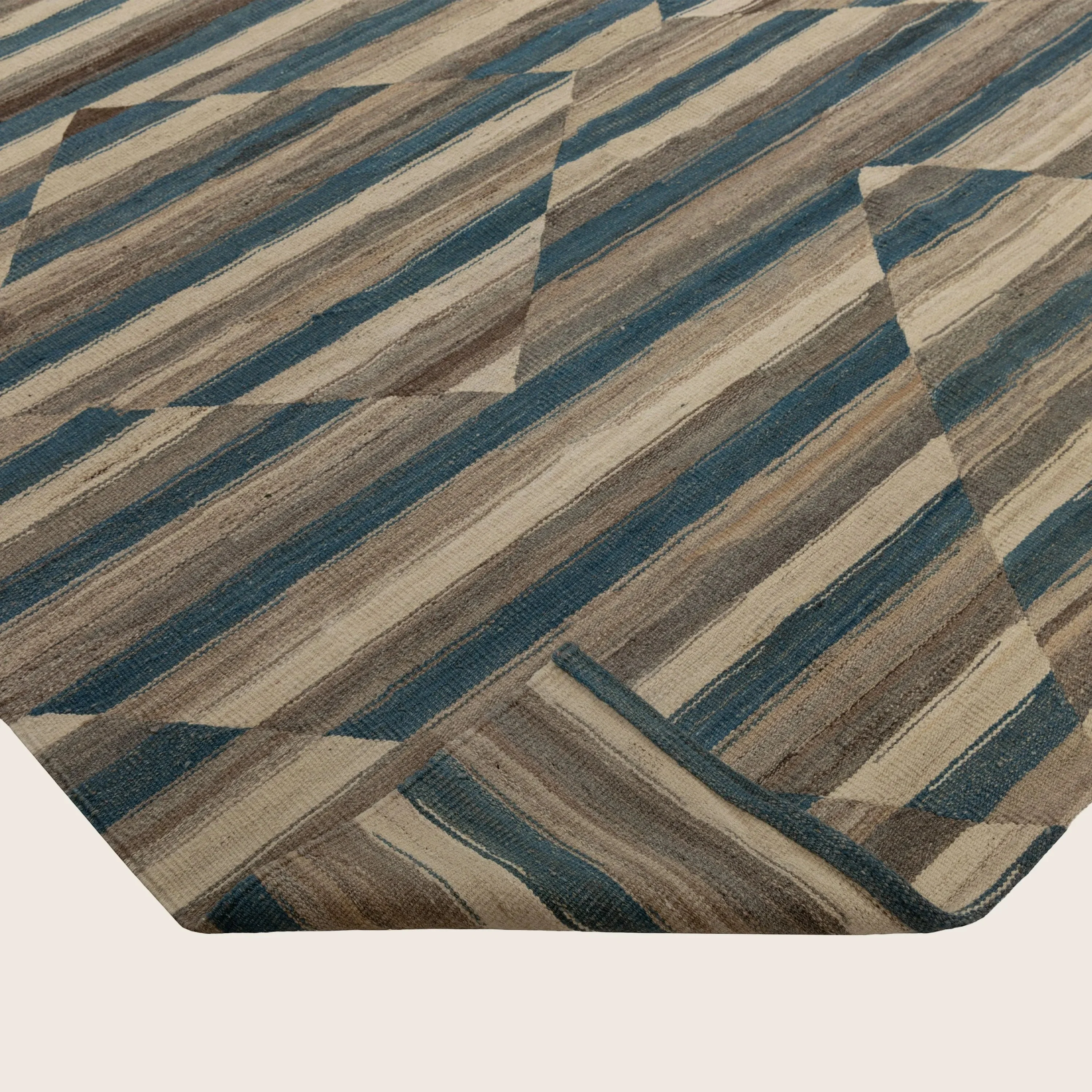 Brown & Blue Modern Kilim Wool Rug - 9' x 11'7" - Image 5