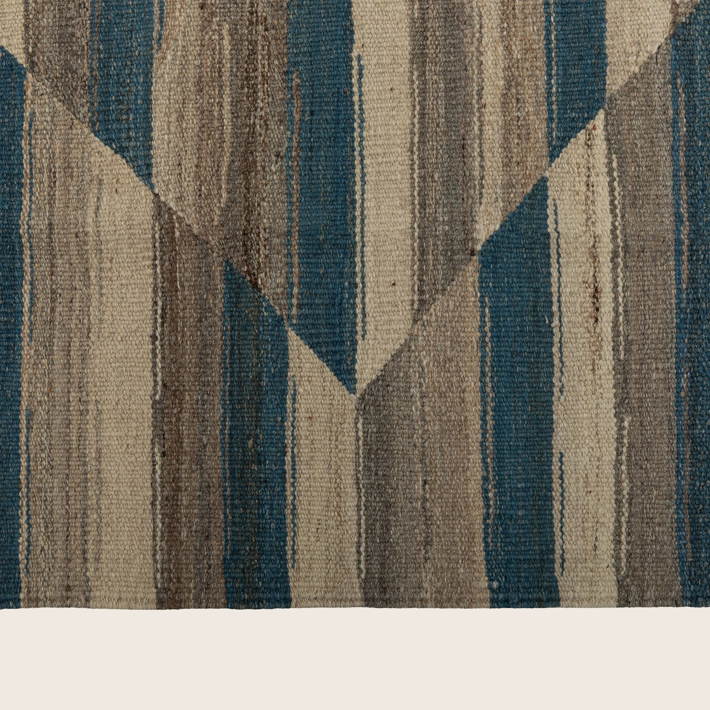 Brown & Blue Modern Kilim Wool Rug - 9' x 11'7" - Image 6