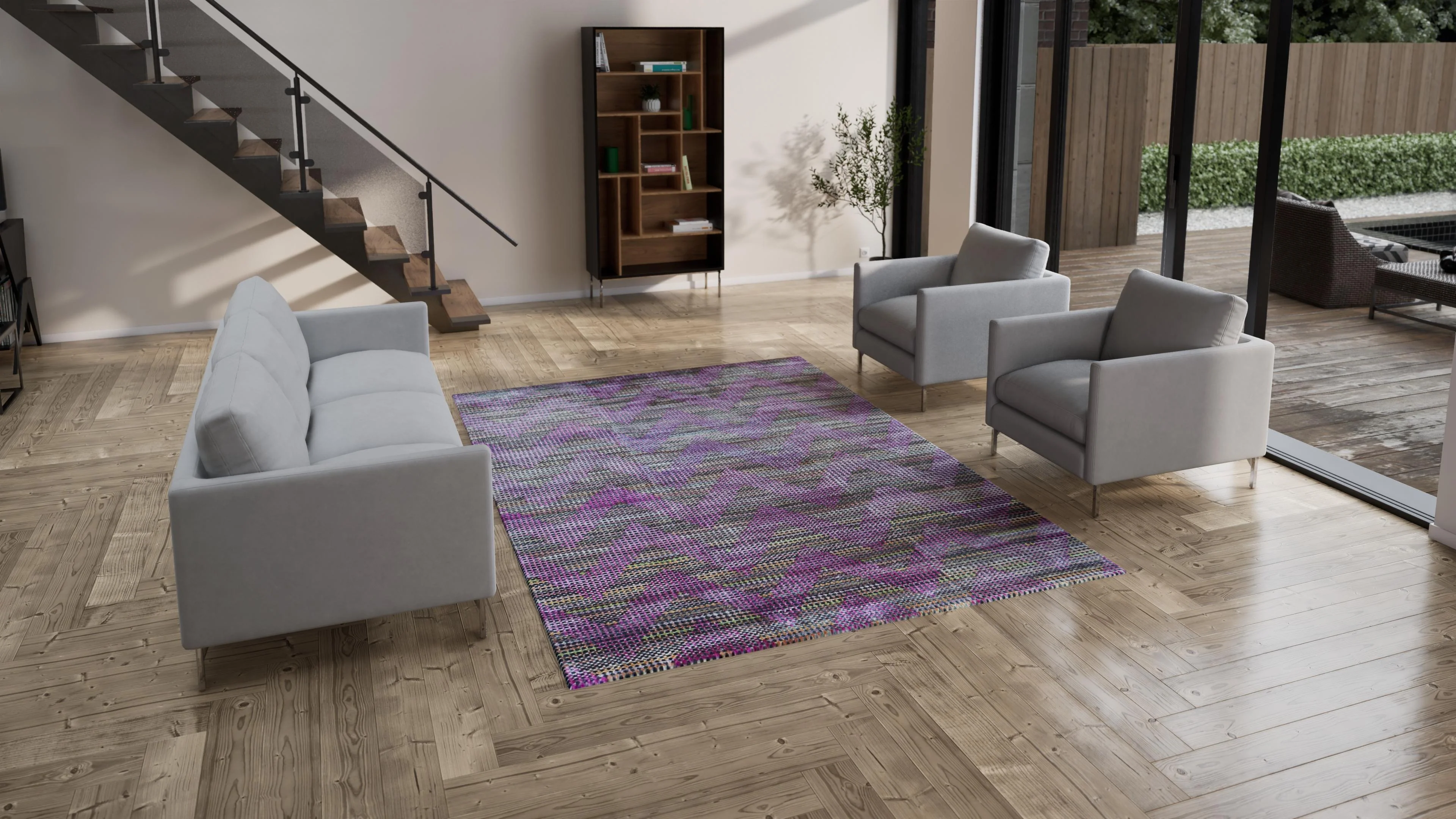 Purple Nu Vibrant Modern Tibetan Silk Rug - 7'11" x 10' - Image 3