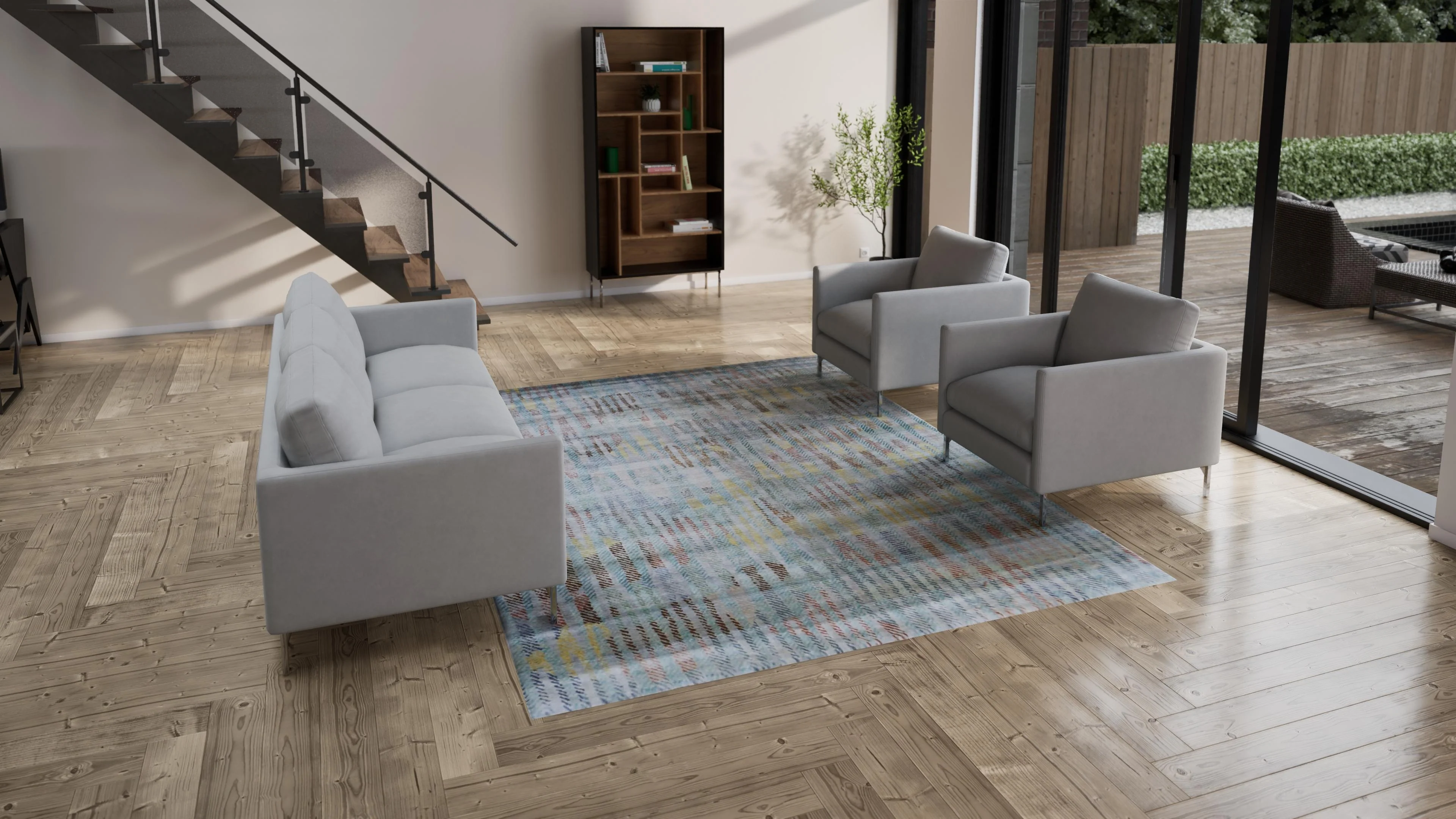 Blue Nu Vibrant Modern Tibetan ilk Rug - 8' x 10'4" - Image 3