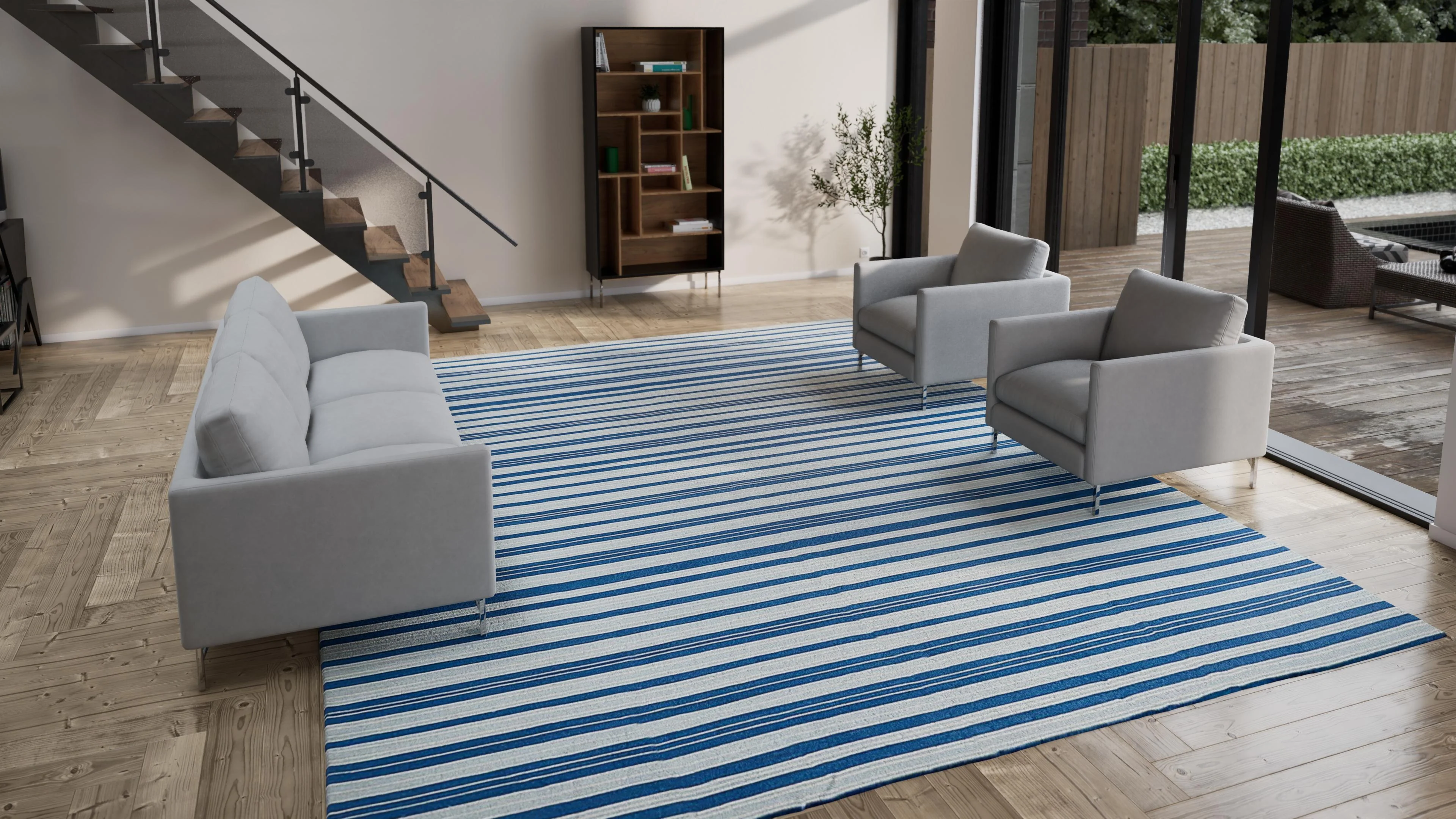 Blue Flatweave Wool Rug - 12' x 15' - Image 3