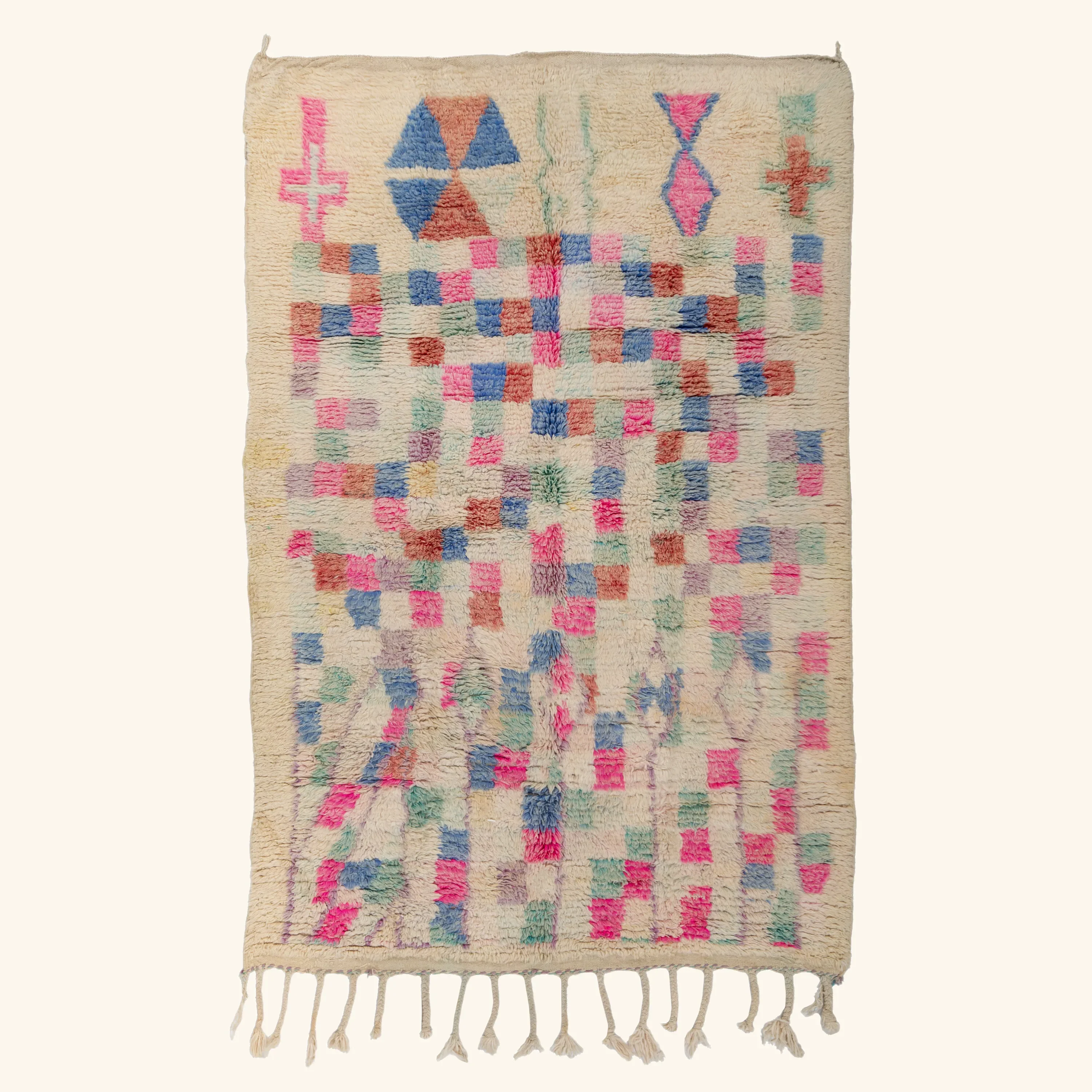 Ivory Multicolored Moroccan Berber Wool Rug - 4'11" x 8'6" - Image 6