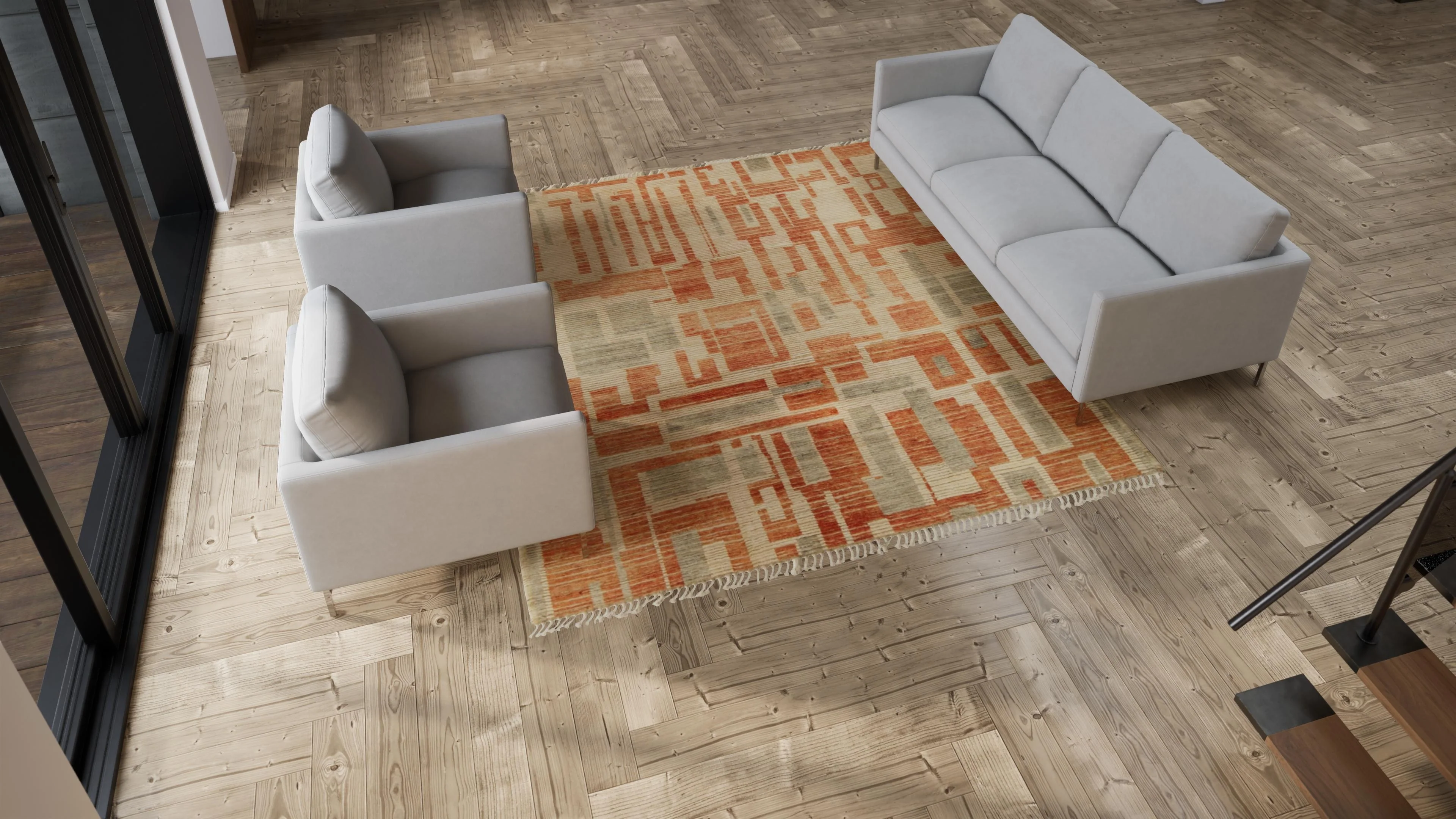 Orange & Grey Moroccan Wool Rug - 8'3" x 9'6" - Image 9