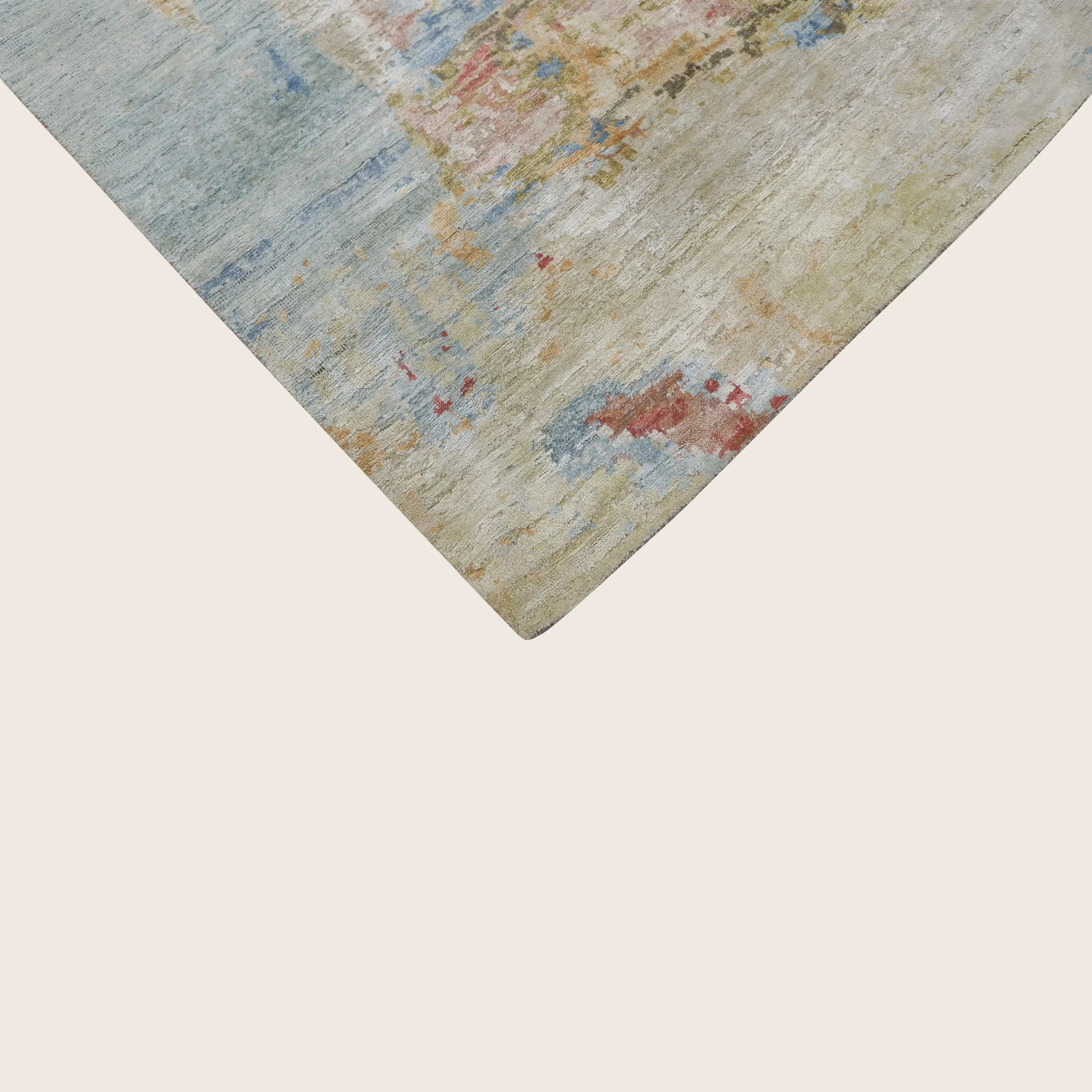 Multicolored Contemporary Silk Wool Blend Rug - Image 8