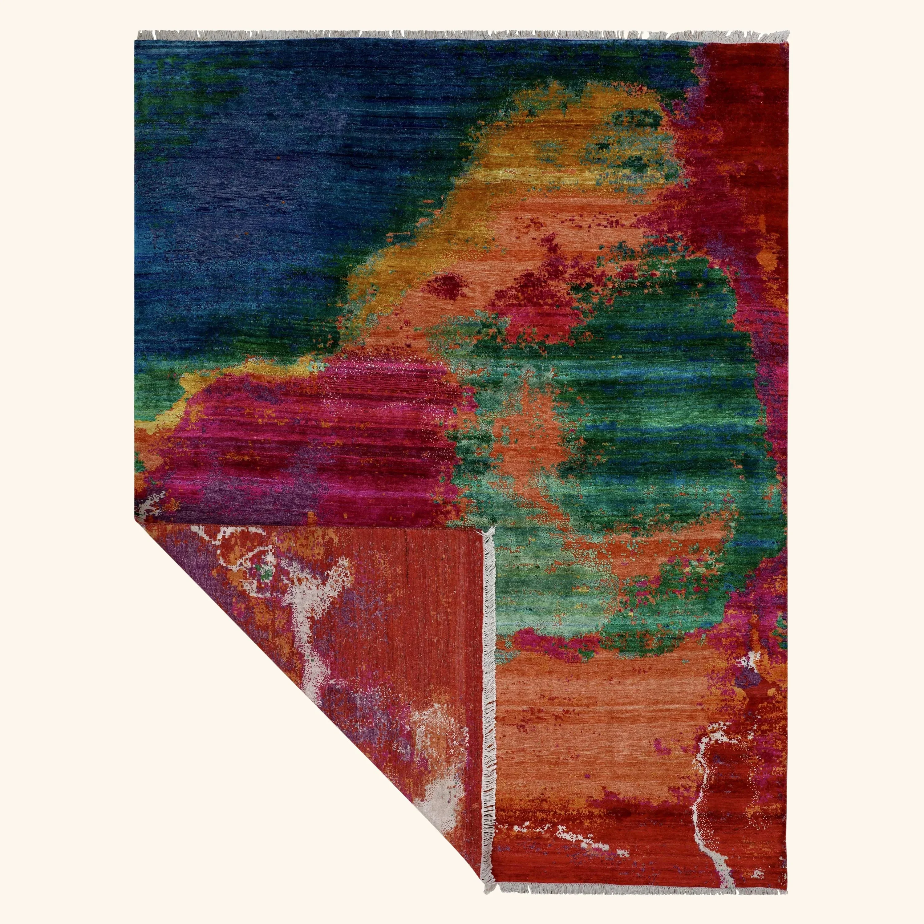 Multicolored Contemporary Wool Silk Blend Rug - 9'2" x 12'3" - Image 2