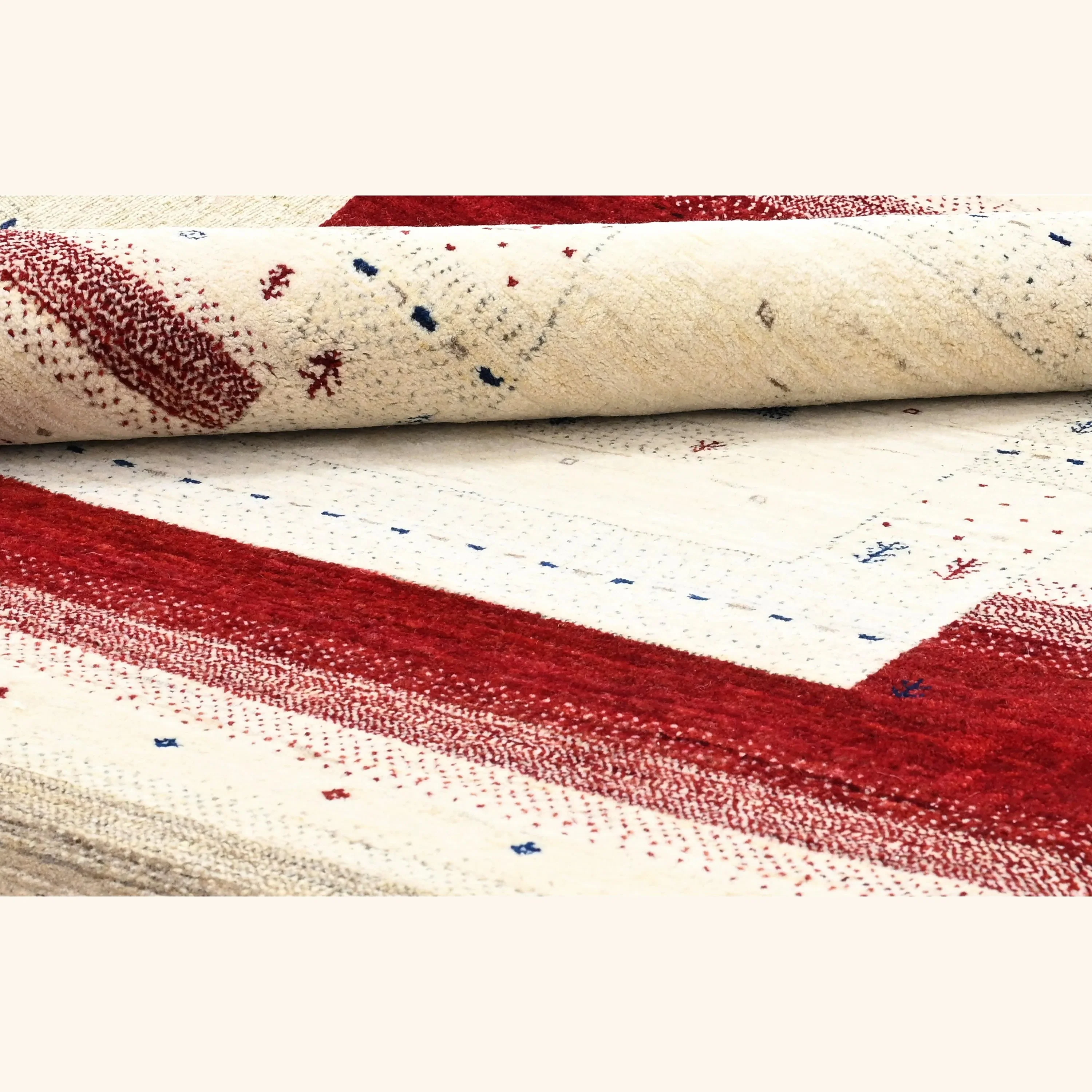 Natural & Red Traditional Gabbeh Wool Rug - Image 9