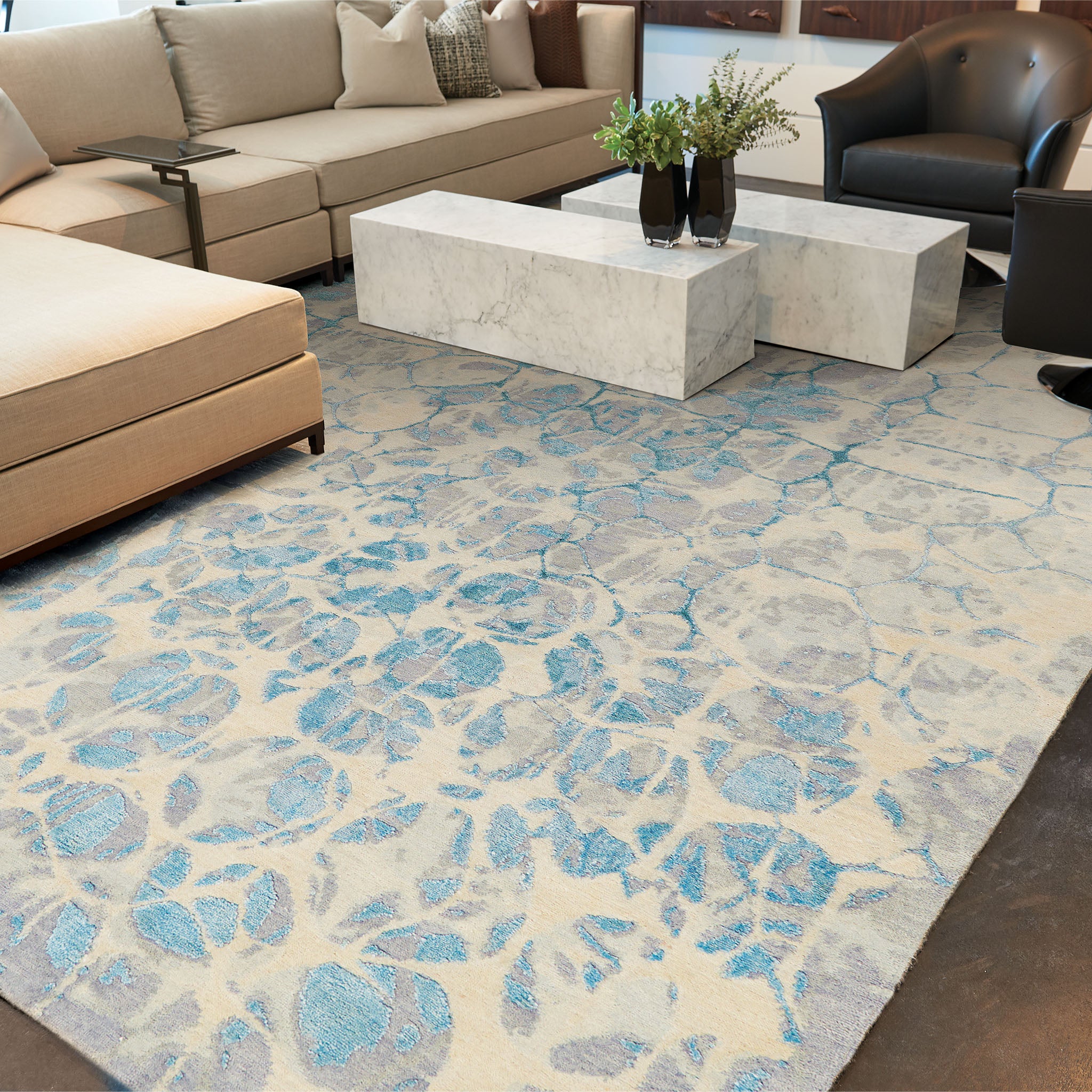 Blue Modern Abstract Rug, Birch - 9' x 12' - Image 4