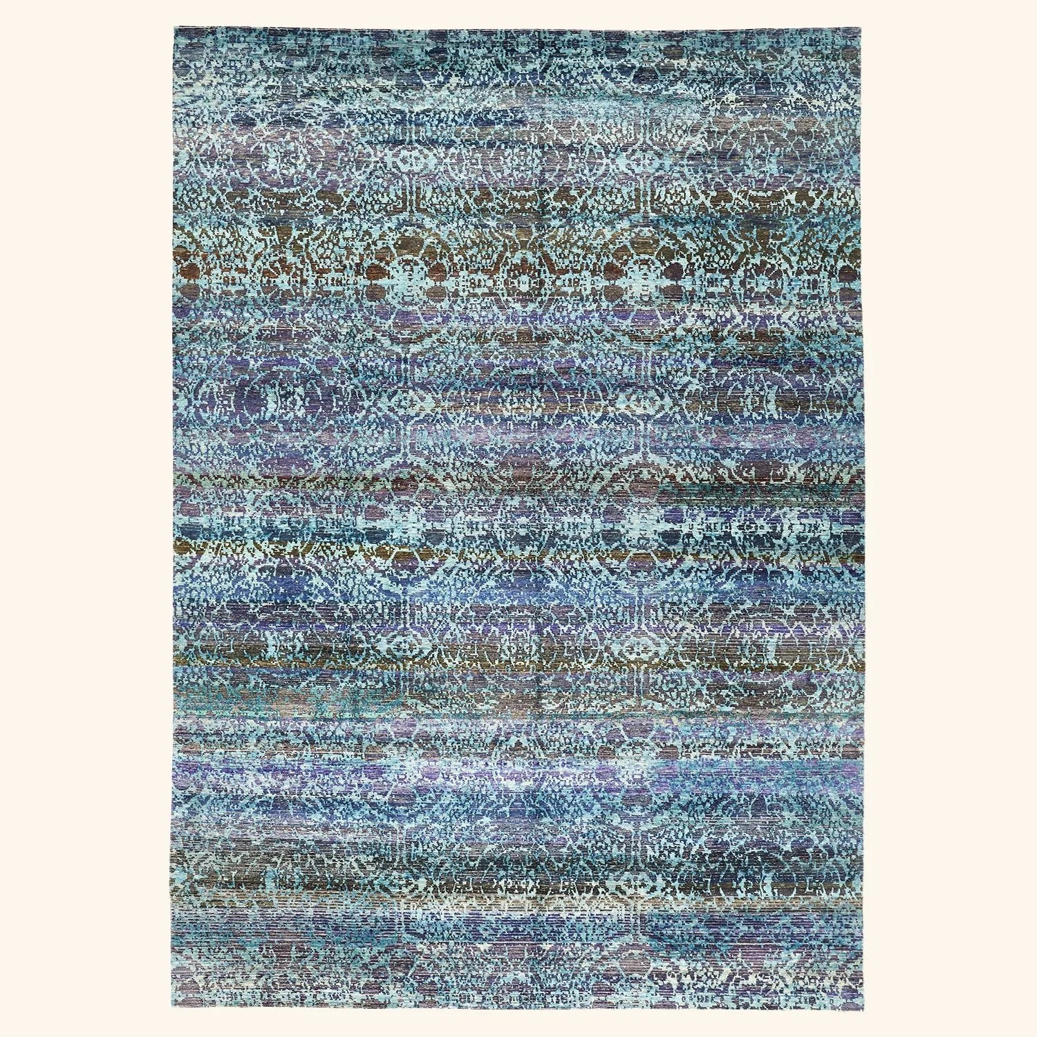Blue Nu Vibrant Modern Wool Floral Rug - 10' x 14'