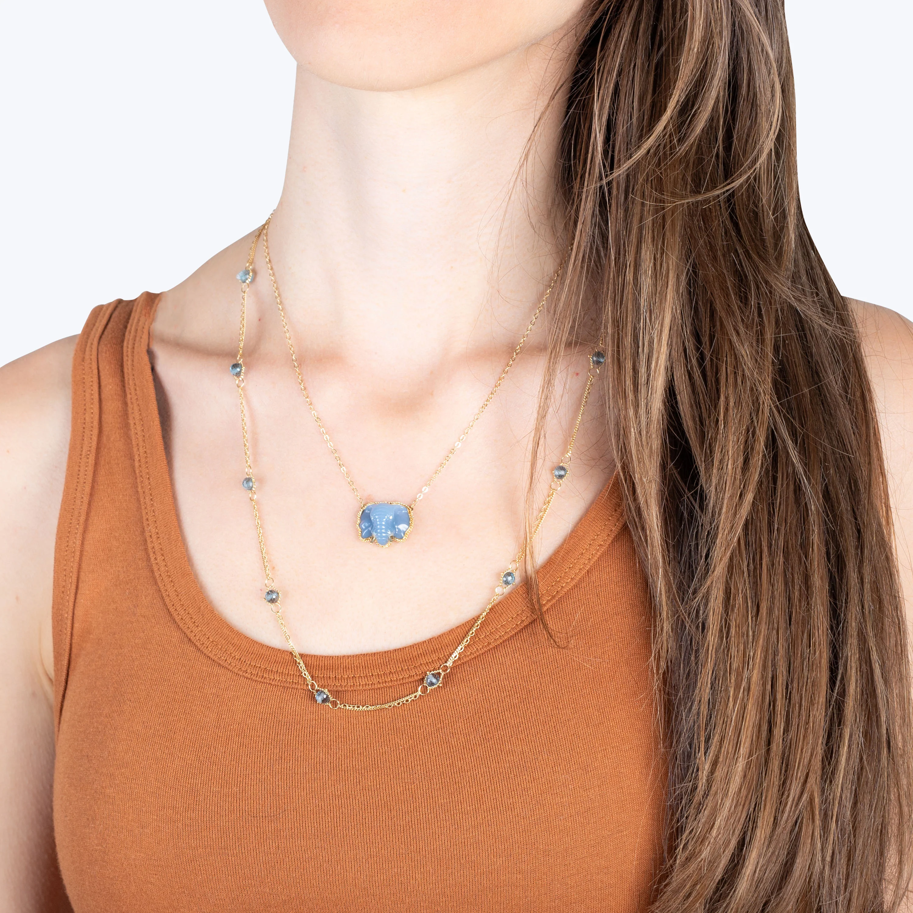 One of a Kind Blue Opal and Diamond Elephant Necklace - Image 3