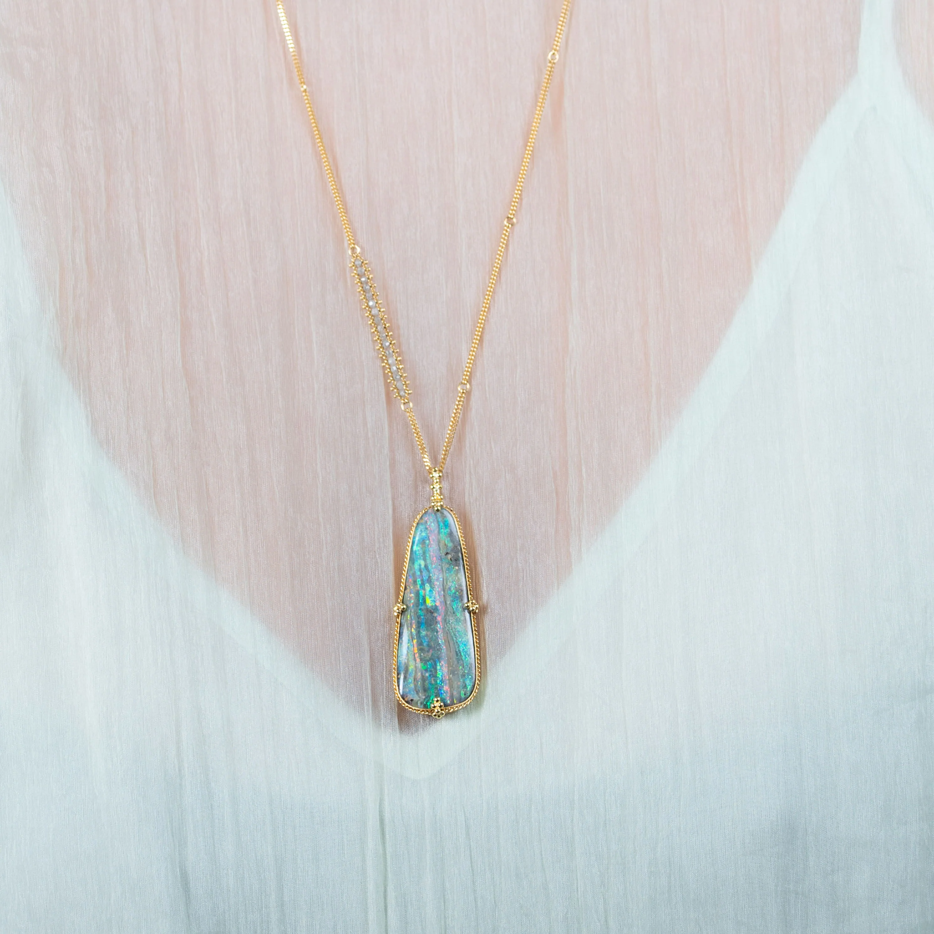 One-of-a-Kind Boulder Opal Necklace with Silver Diamonds - Image 2