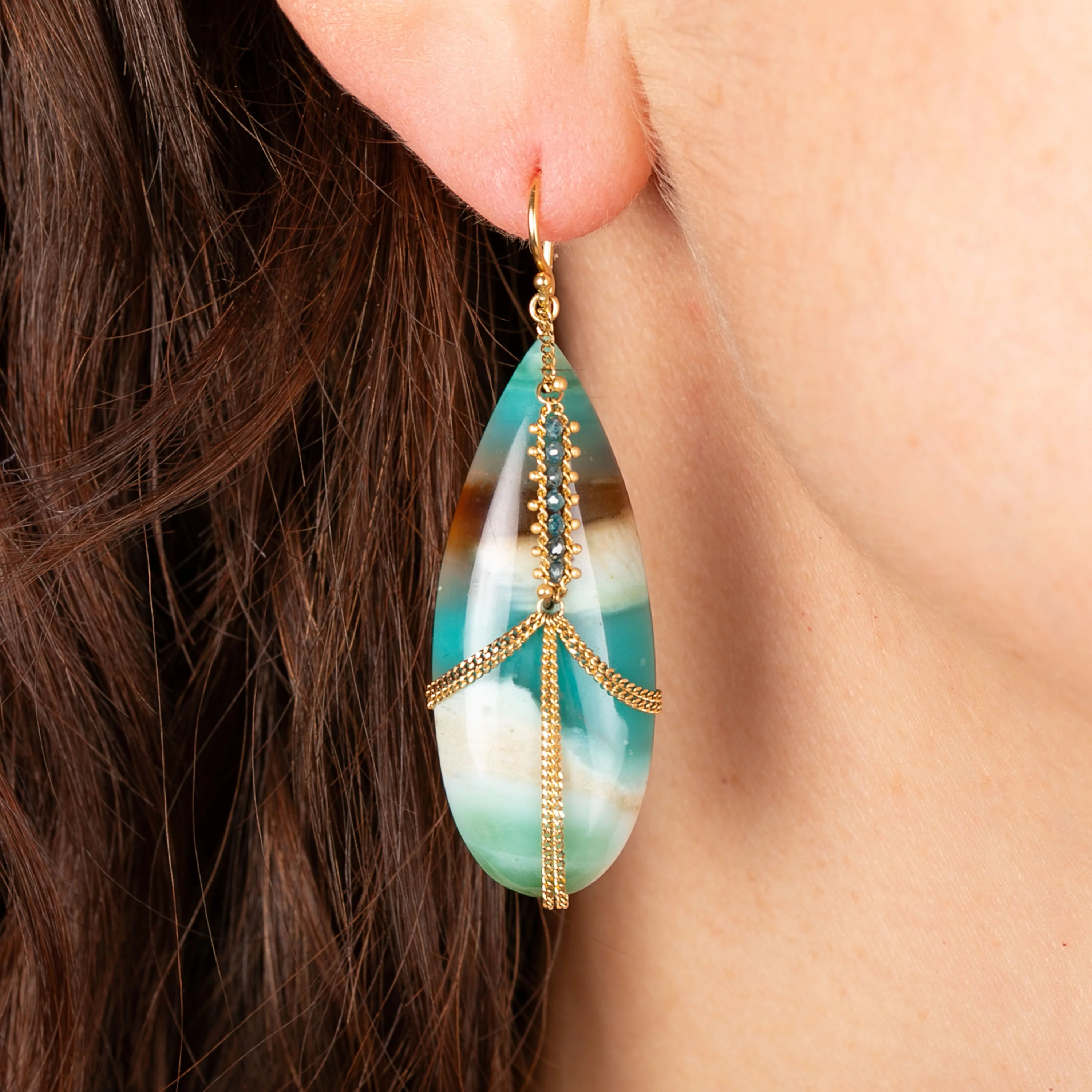 One-of-a-Kind Petrified Wood Diamond Draped Earrings - Image 2