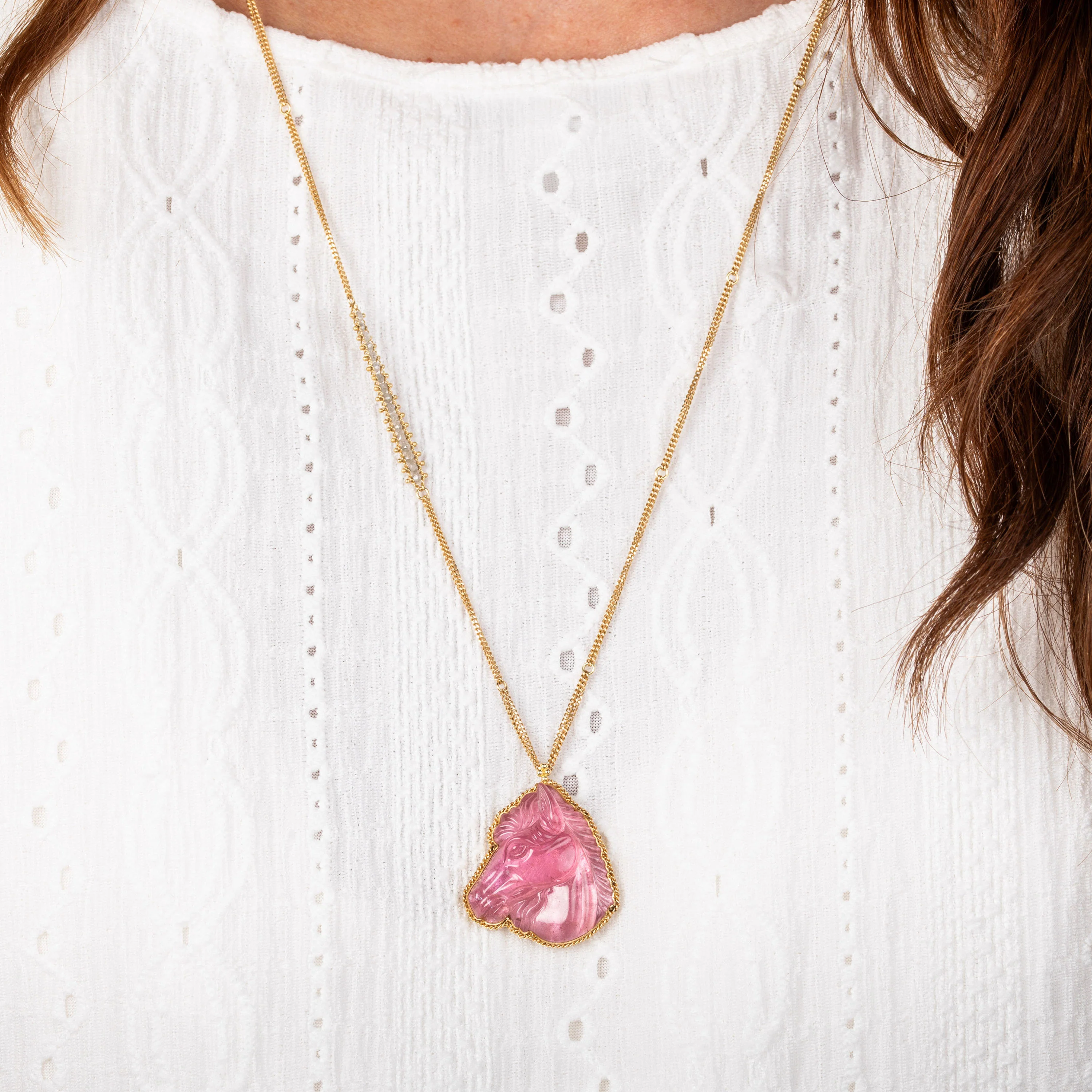 One of a Kind Tourmaline and Silver Diamond Horse Necklace - Image 2