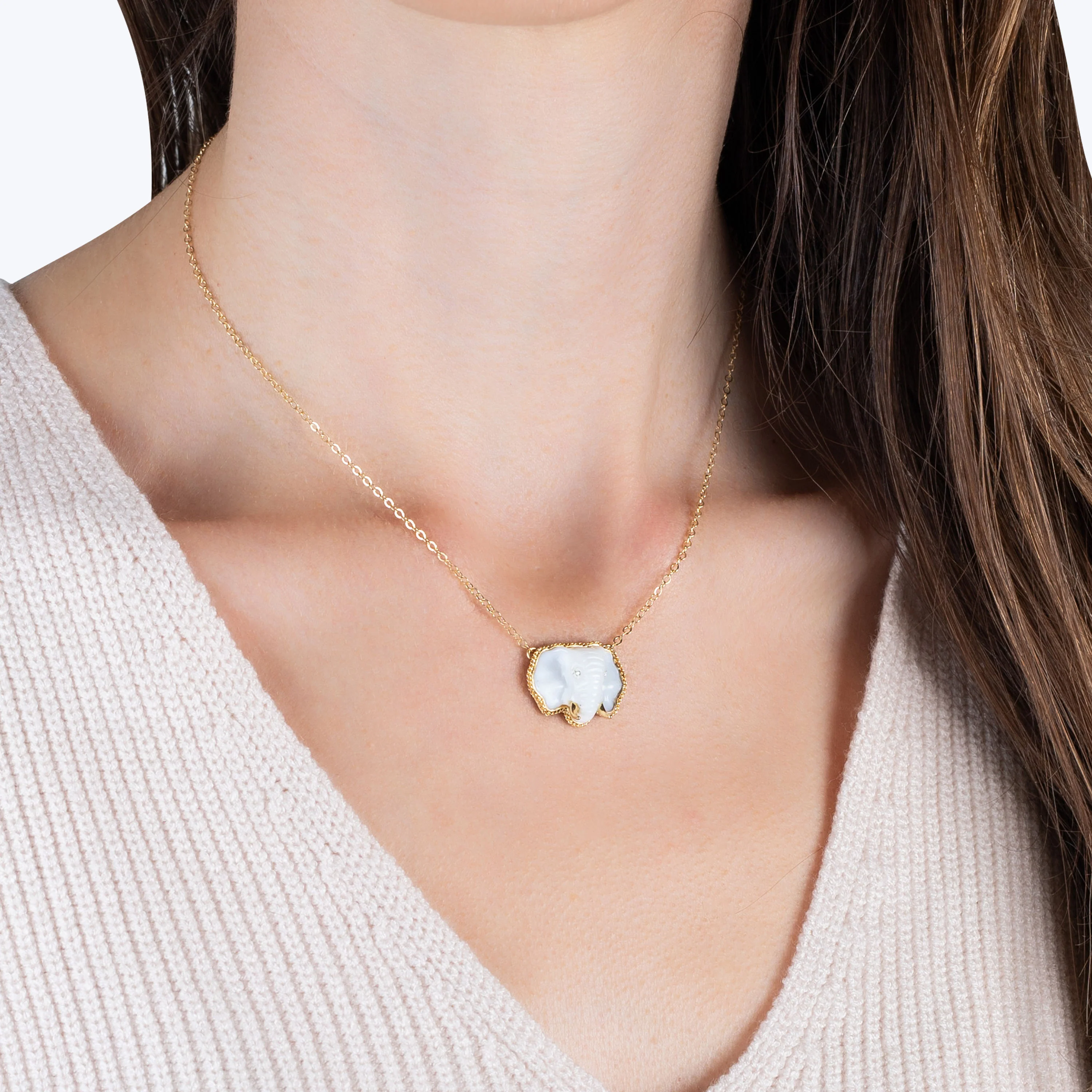 One of a Kind White Opal and Diamond Elephant Necklace - Image 2