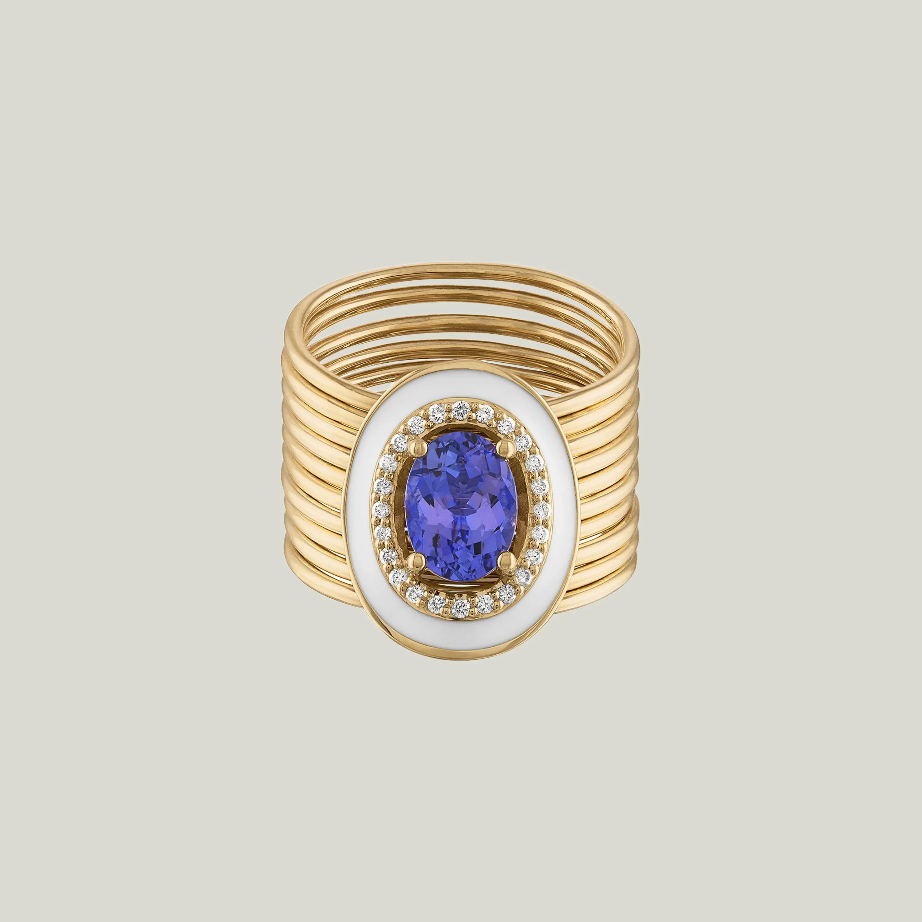 Oval Harem Ring, Tanzanite Diamond, Size 7