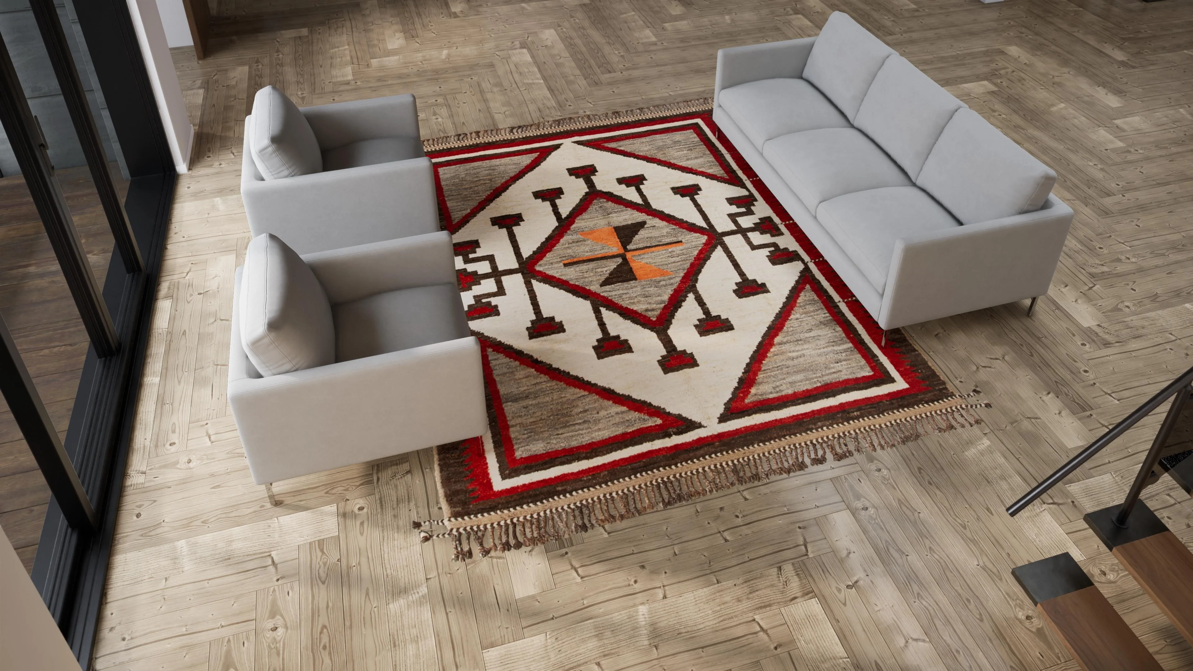 Red & Brown Modern Wool Rug - 8'10'' x 10'10'' - Image 7
