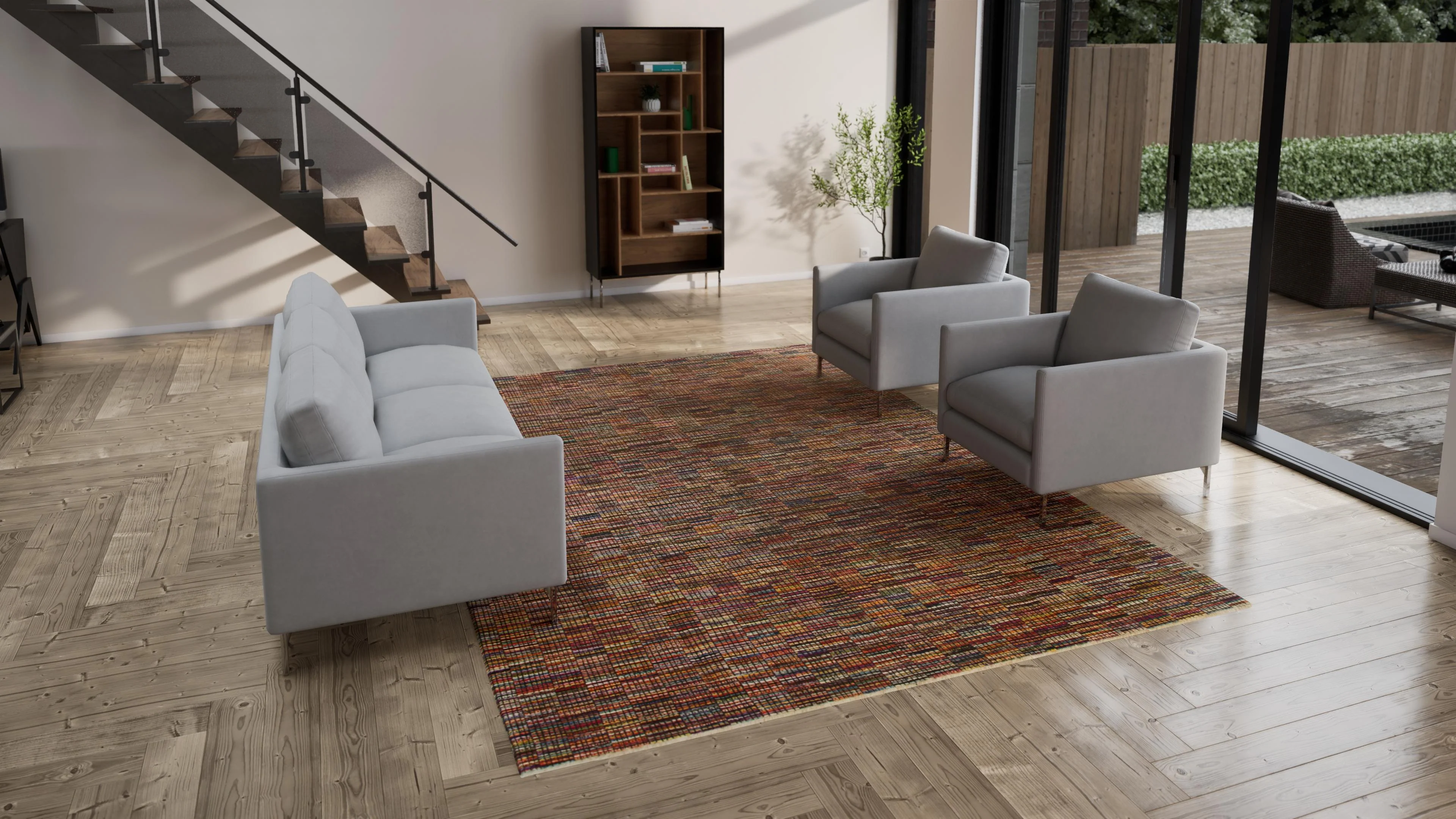 Multi Modern Wool Rug - 8'10'' x 12' - Image 3