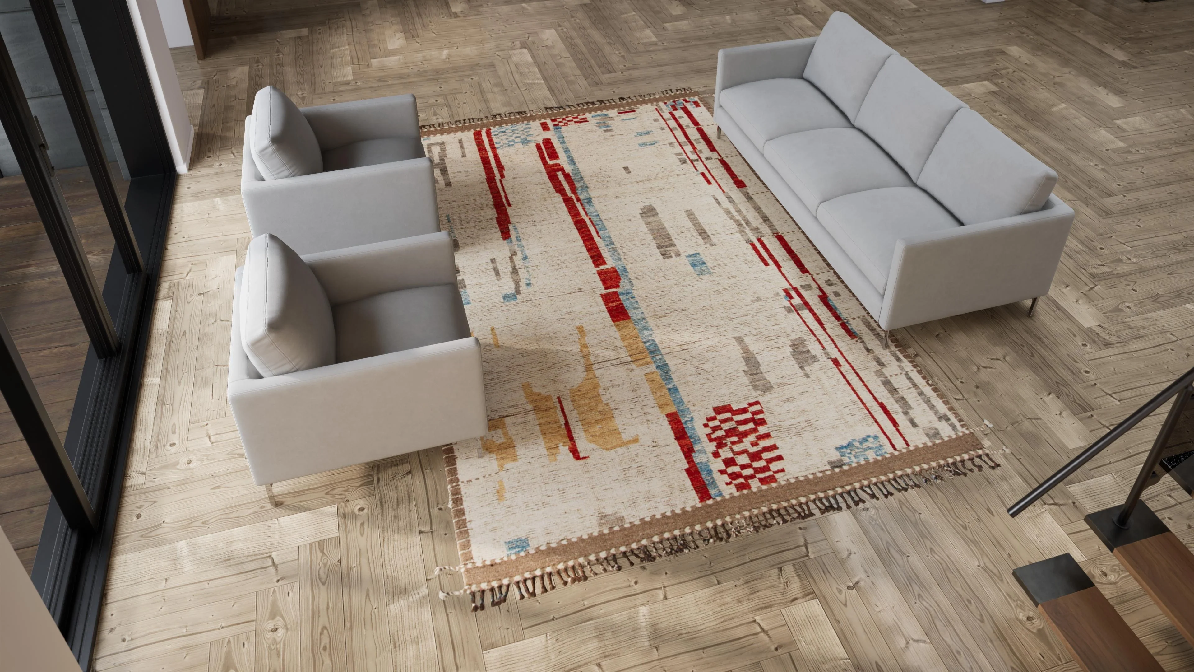 Multicolored Modern Wool Rug - 8'6'' x 12'2'' - Image 7