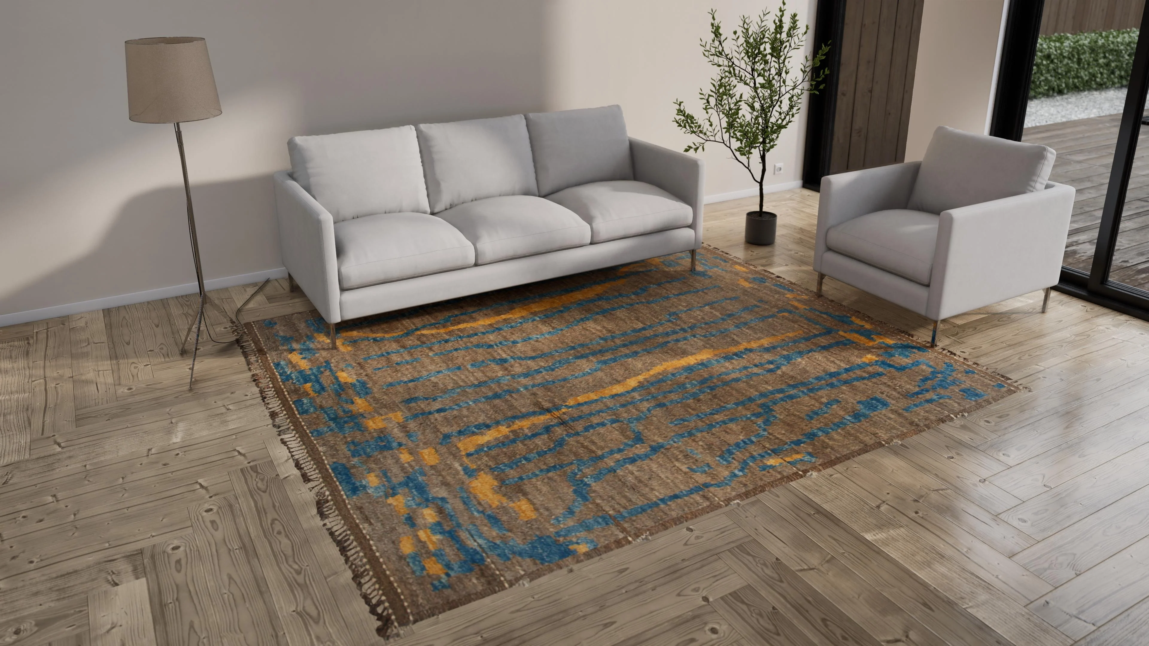 Brown & Blue Moroccan Wool Rug - 8'2" x 9'8" - Image 8