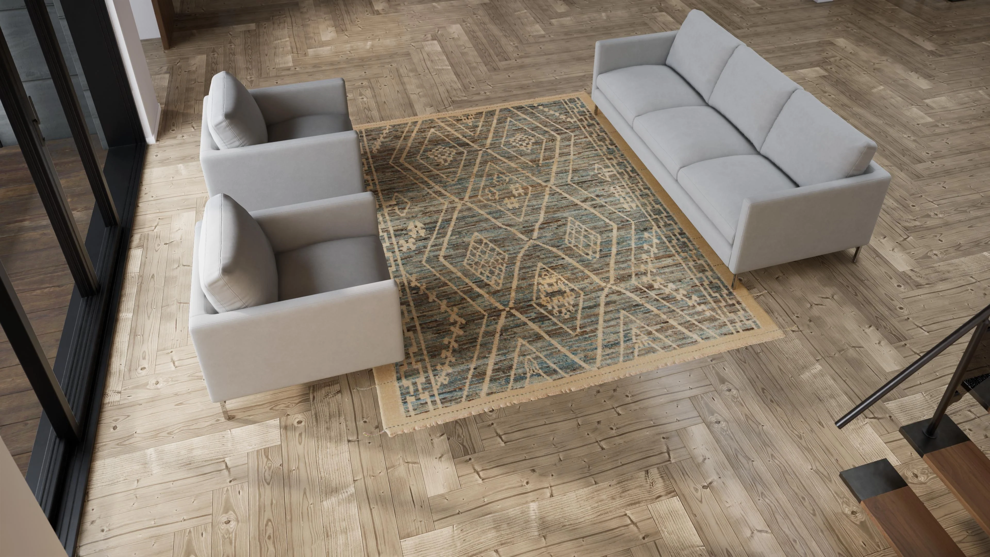 Multi Geometric Modern Wool Rug - 8'3'' x 9'9'' - Image 7
