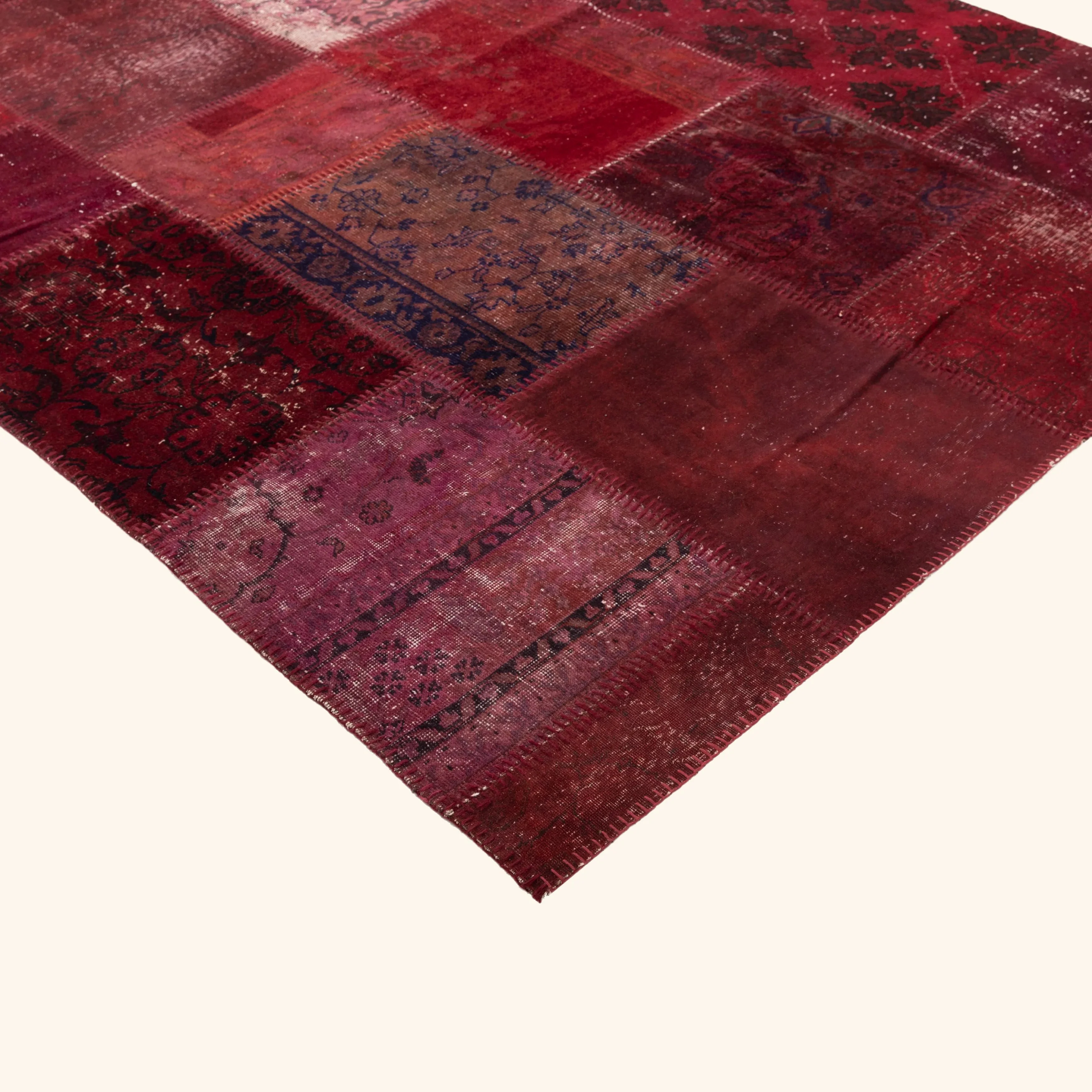 Red Overdyed Patchwork Wool Rug - 6'6" x 9'5" - Image 3