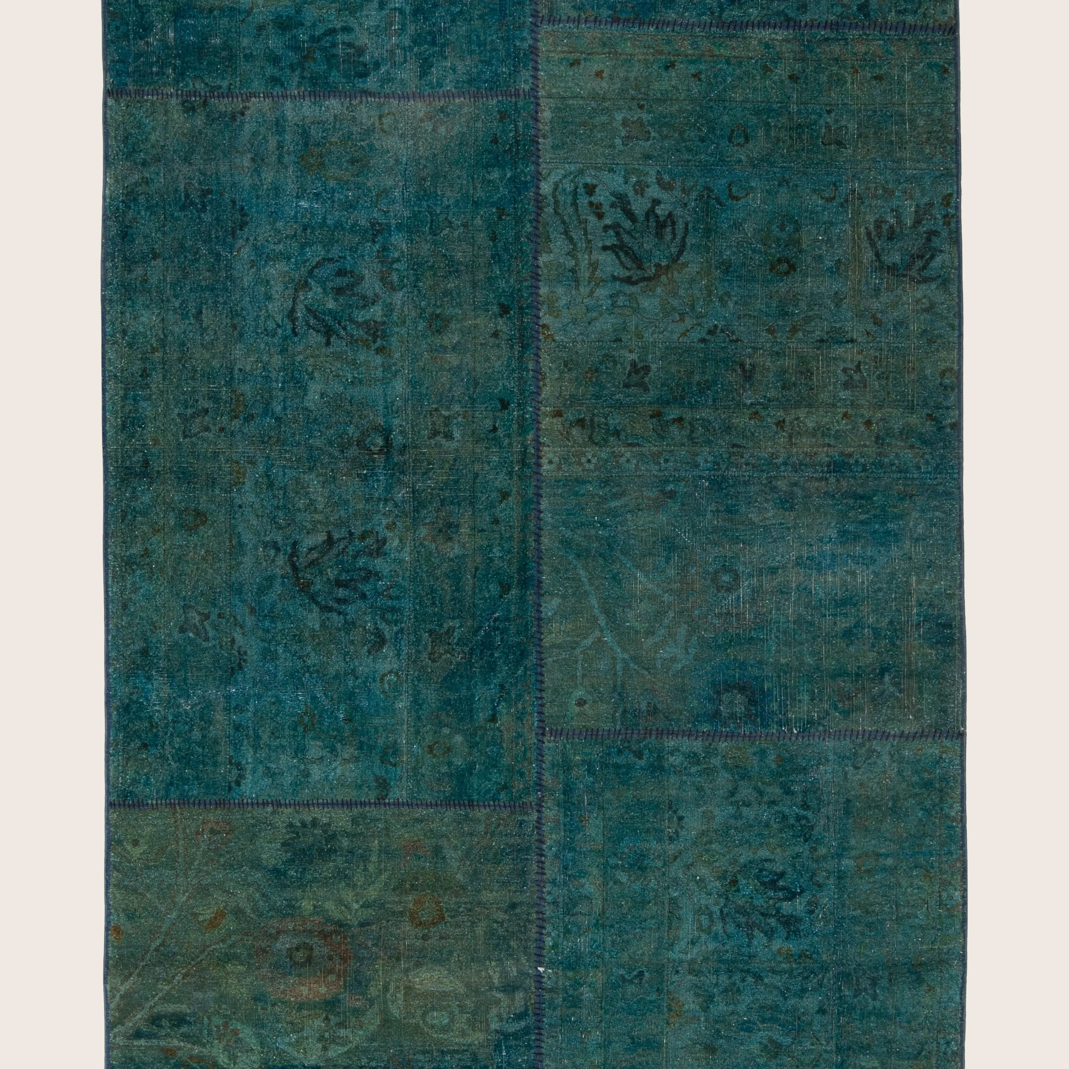 Green Patchwork Wool Rug - 4'4" x 11' - Image 2