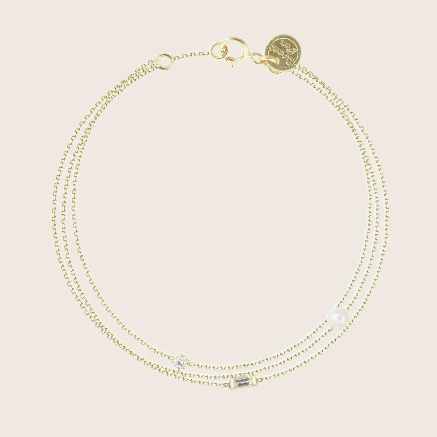 Pearl and Diamond 3 Strand Baguette Bracelet