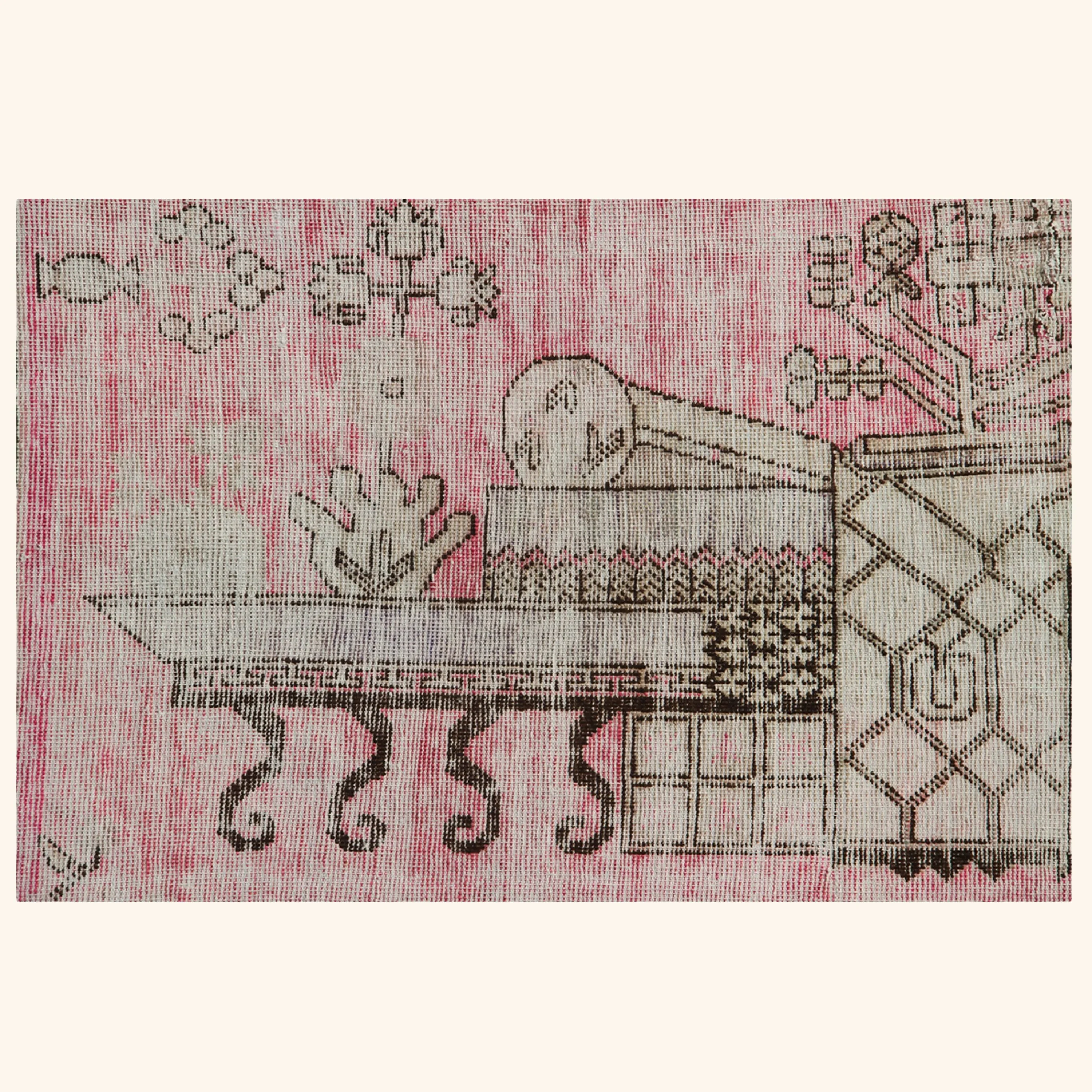 Pink Vintage Wool Cotton Blend Runner - 3'5" x 7'3" - Image 2