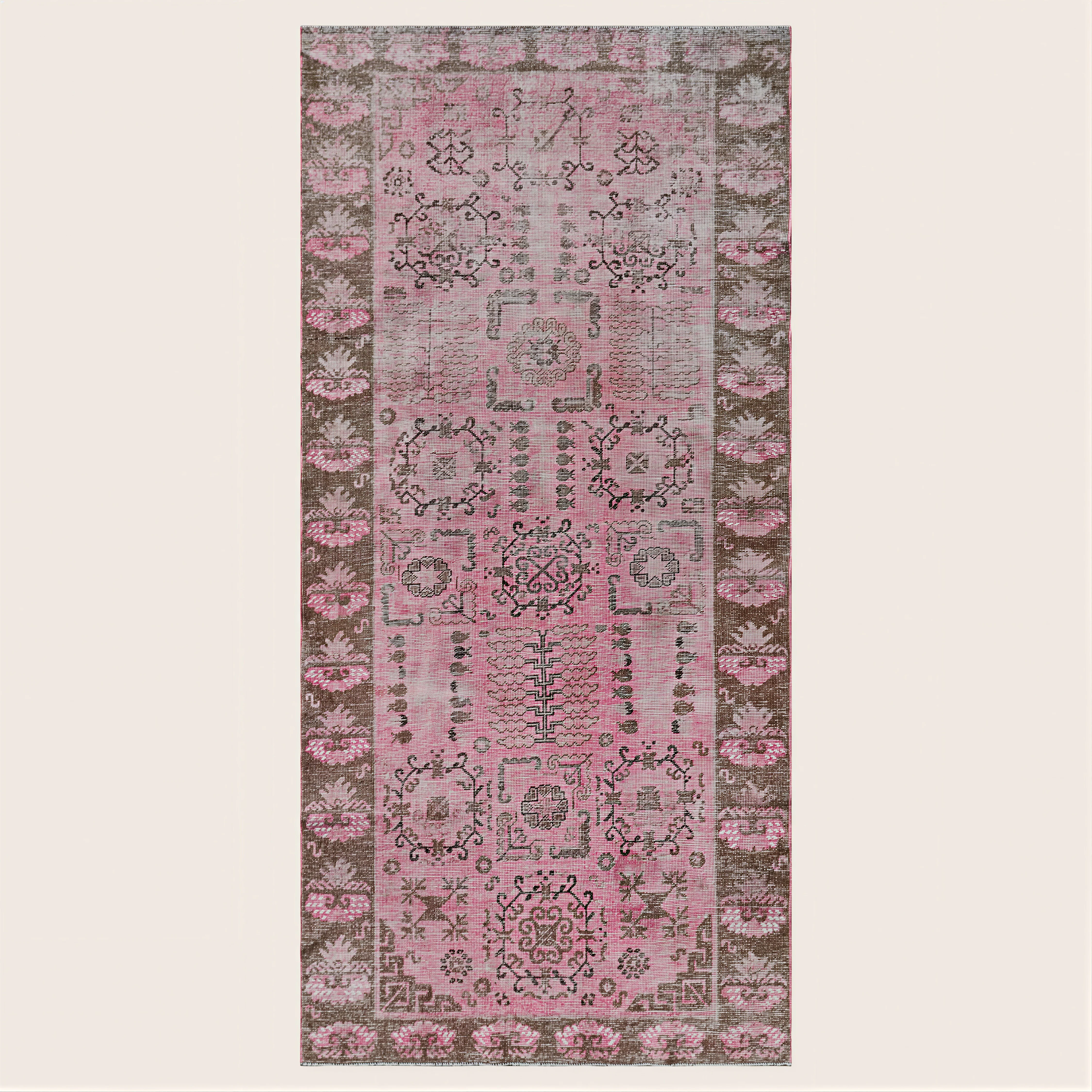 Pink Vintage Wool Cotton Blend Runner - 3'10" x 7'10"