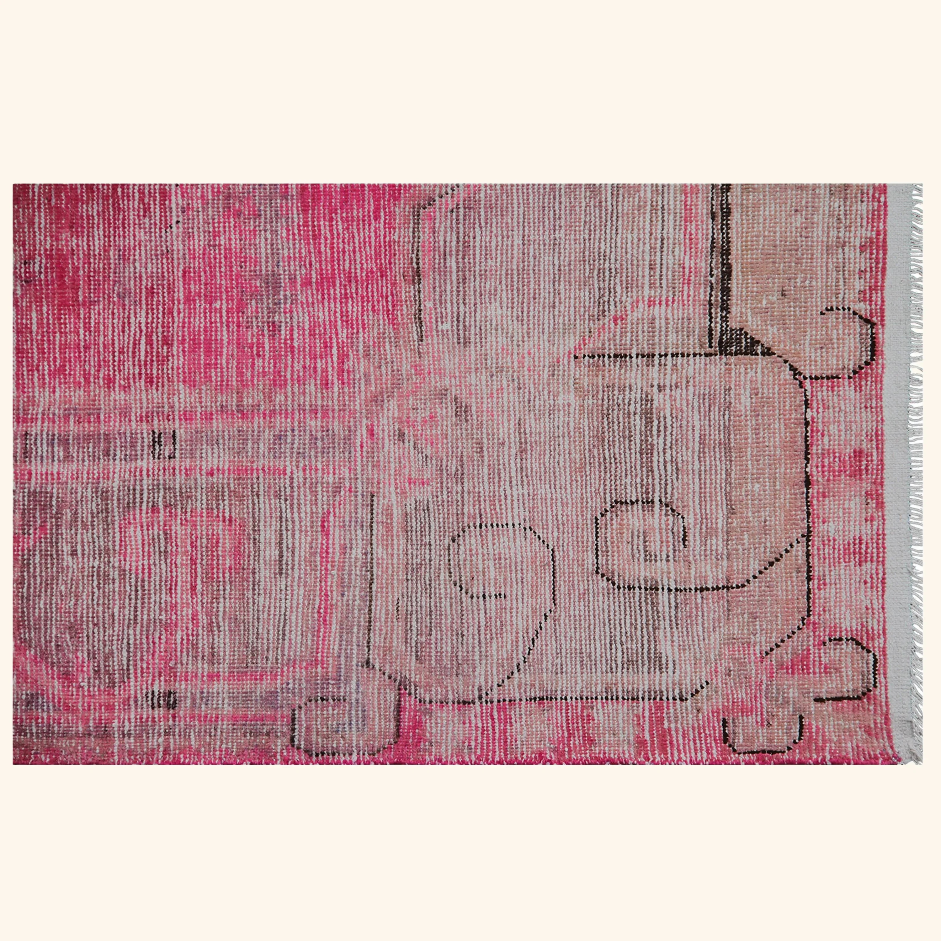 Pink Vintage Wool Cotton Blend Rug - 4'9" x 8' - Image 3