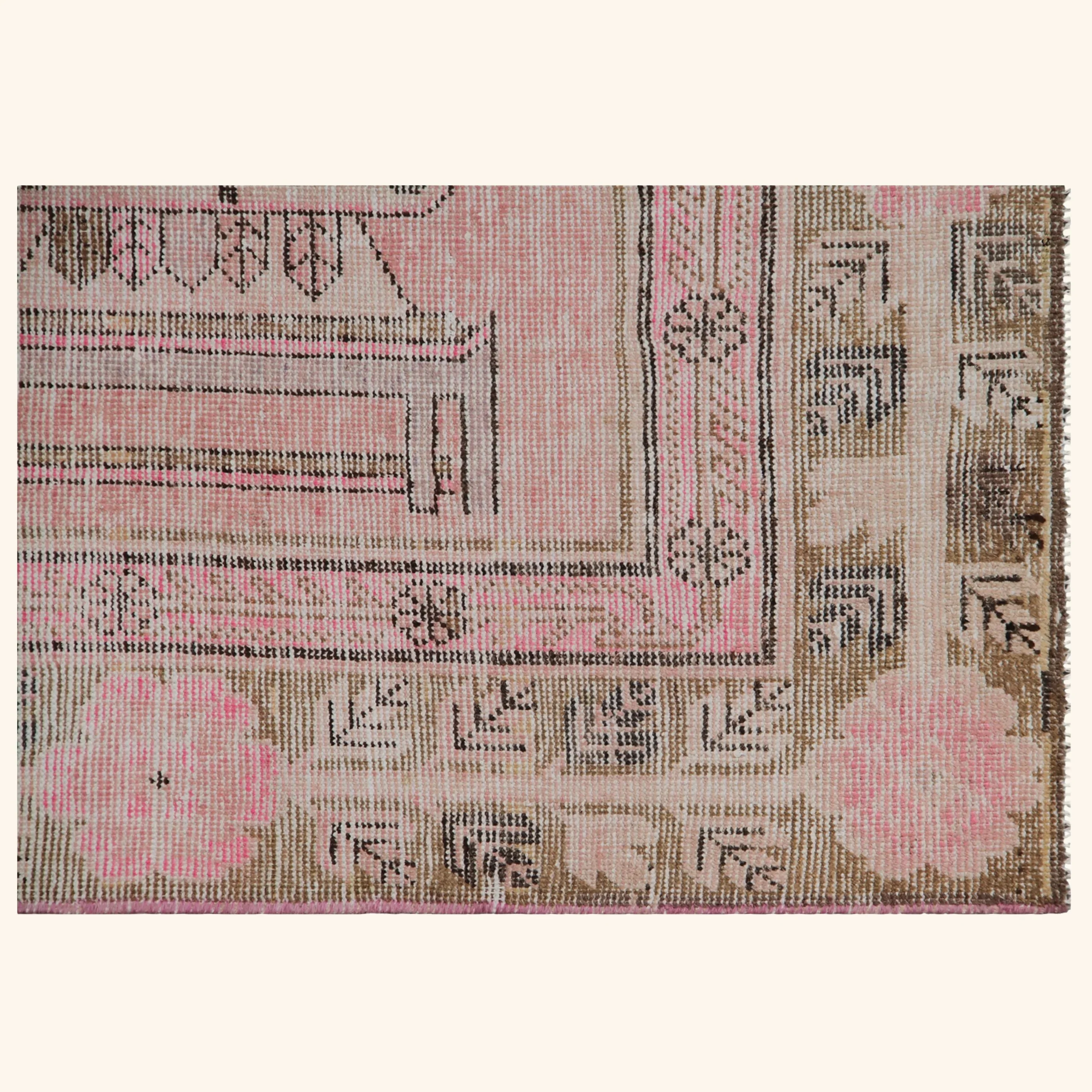 Pink Vintage Wool Cotton Blend Rug - 5'3" x 9' - Image 3