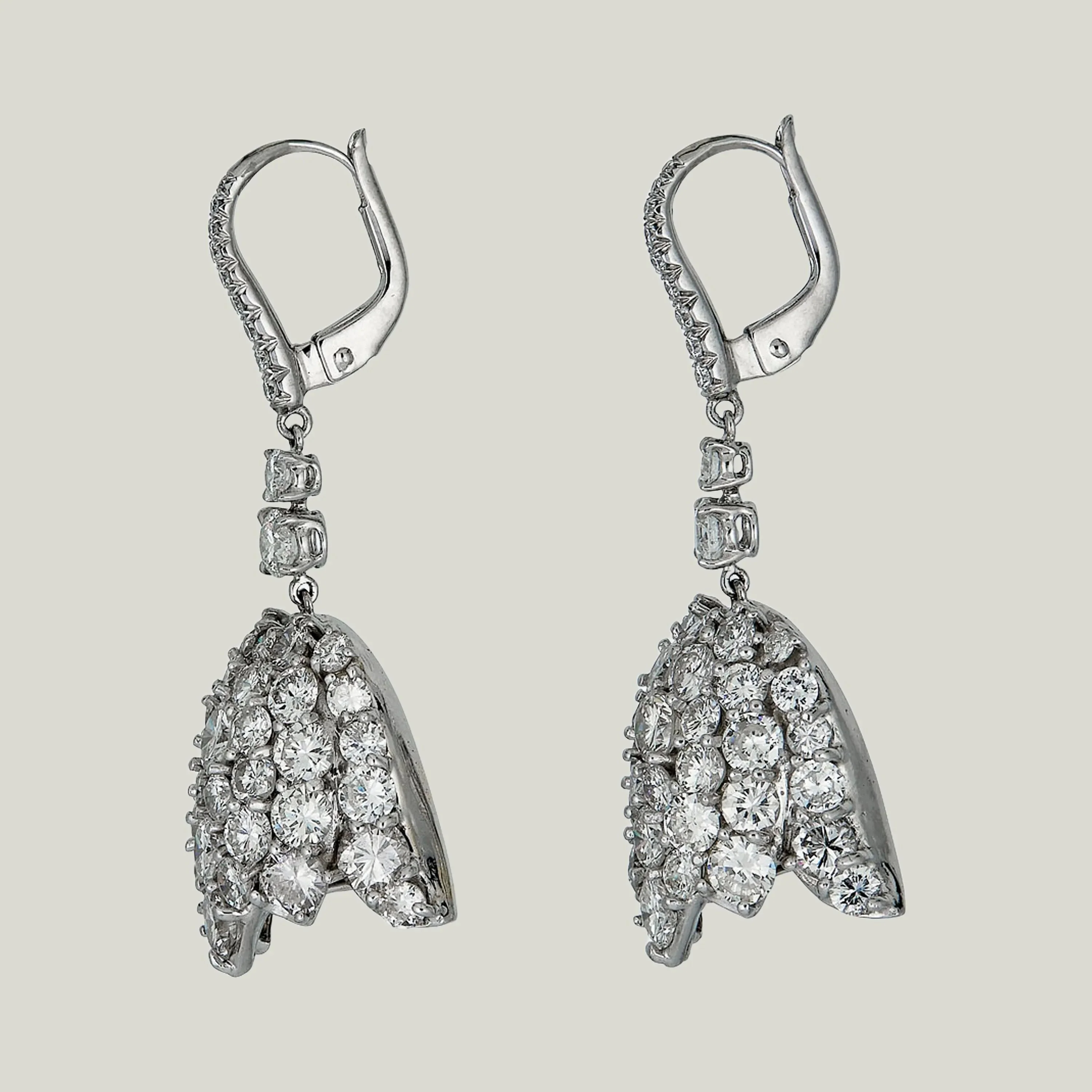 Platinum Diamond Flower Dangle Earrings - Image 3