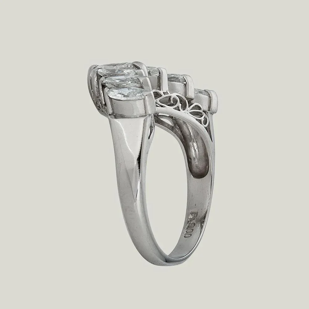 Platinum Marquise Diamond Chevron Ring - Image 2