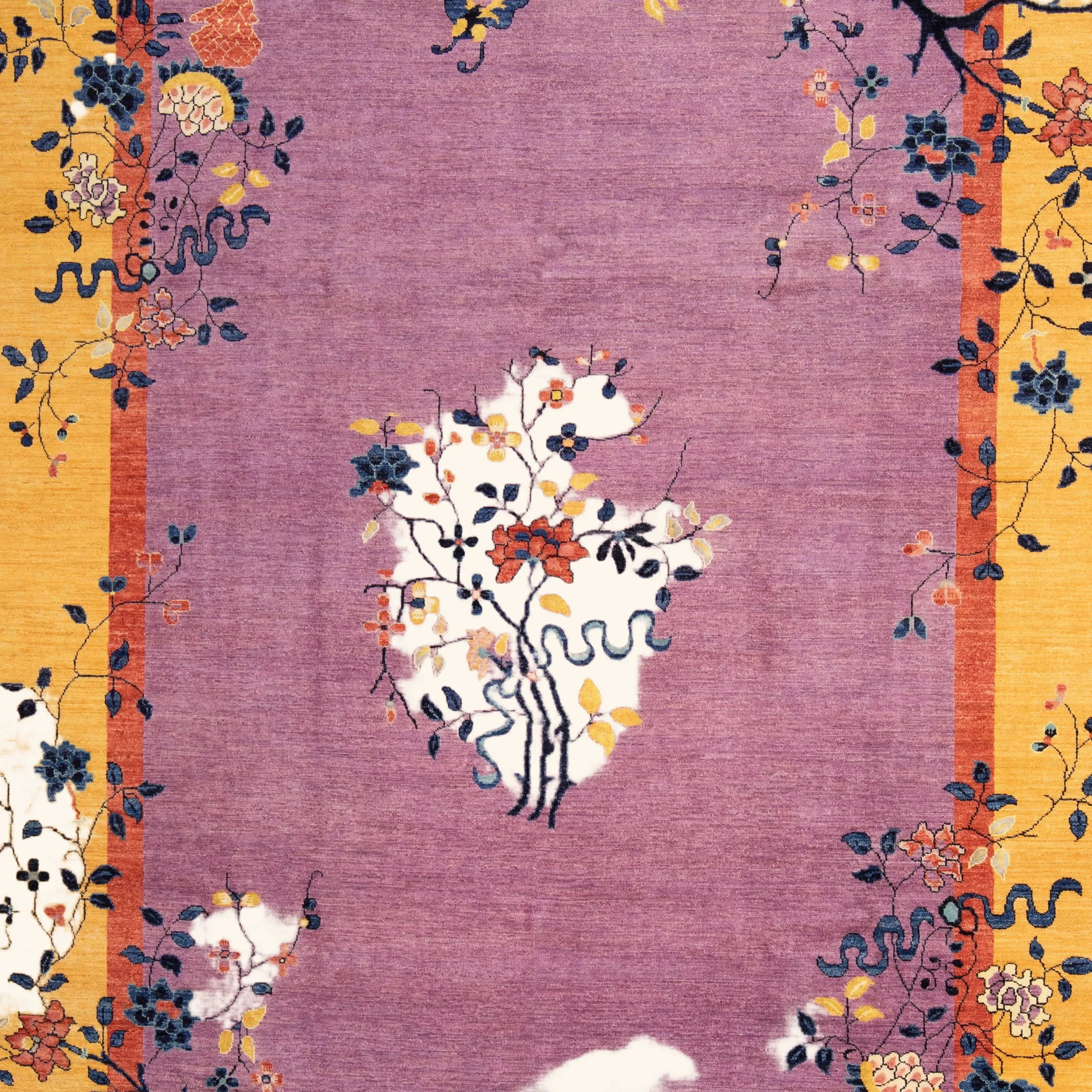 Purple Traditional Art Deco Wool Rug - 9' x 12' - Image 2