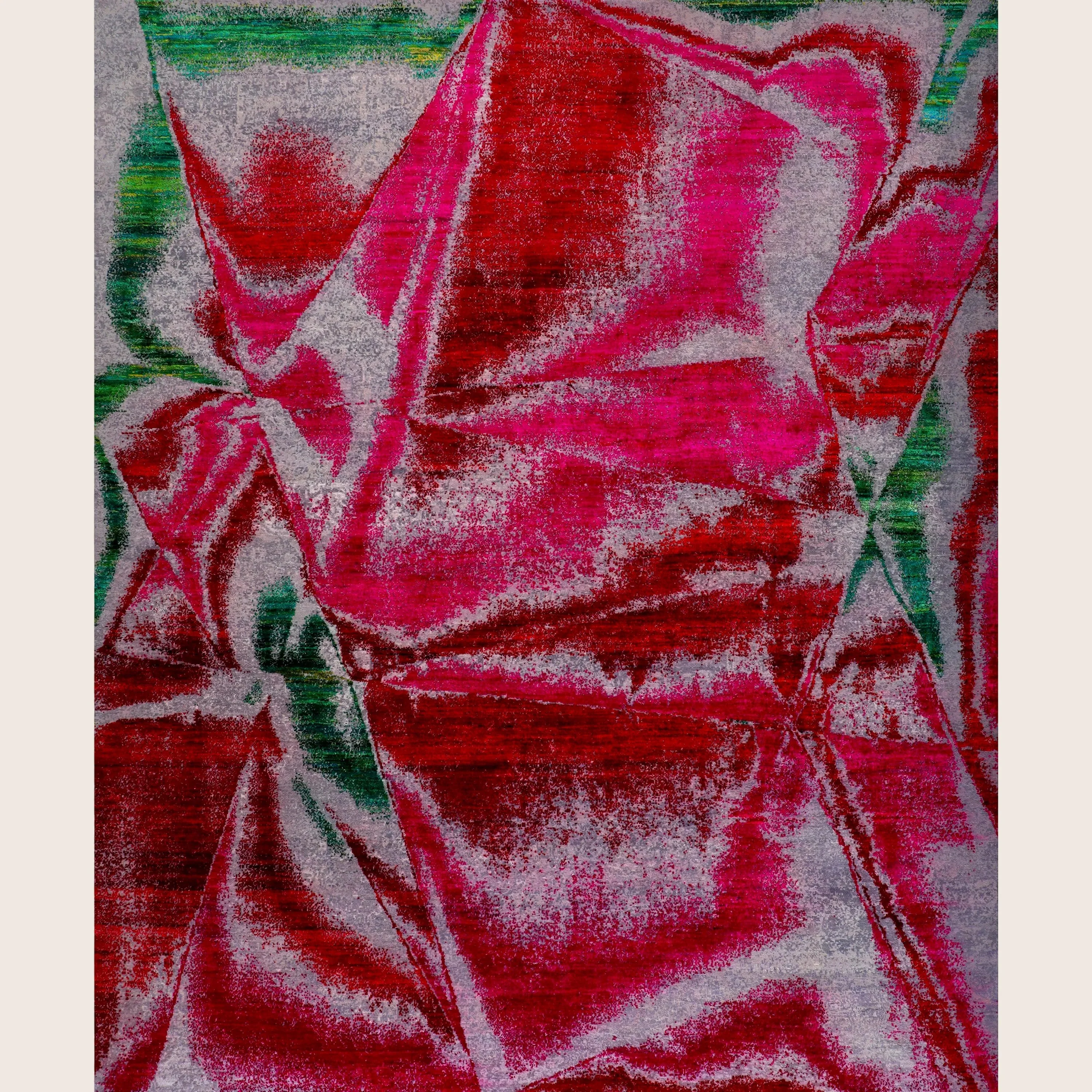 Red Green Contemporary Wool Silk Blend Rug - 8'2" x 9'9"