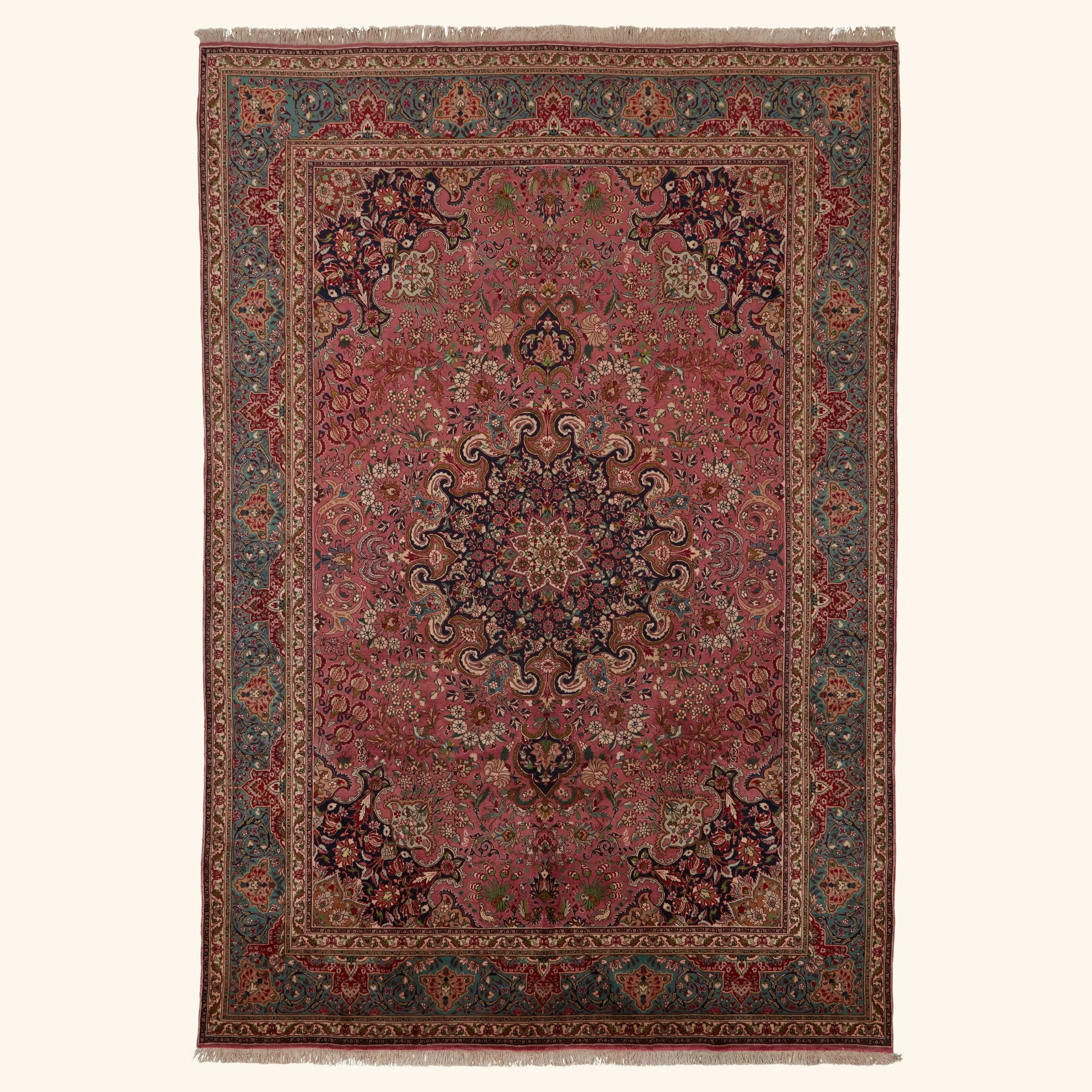 Red Traditional Persian Tabriz Wool Rug - 8' x 11'7"