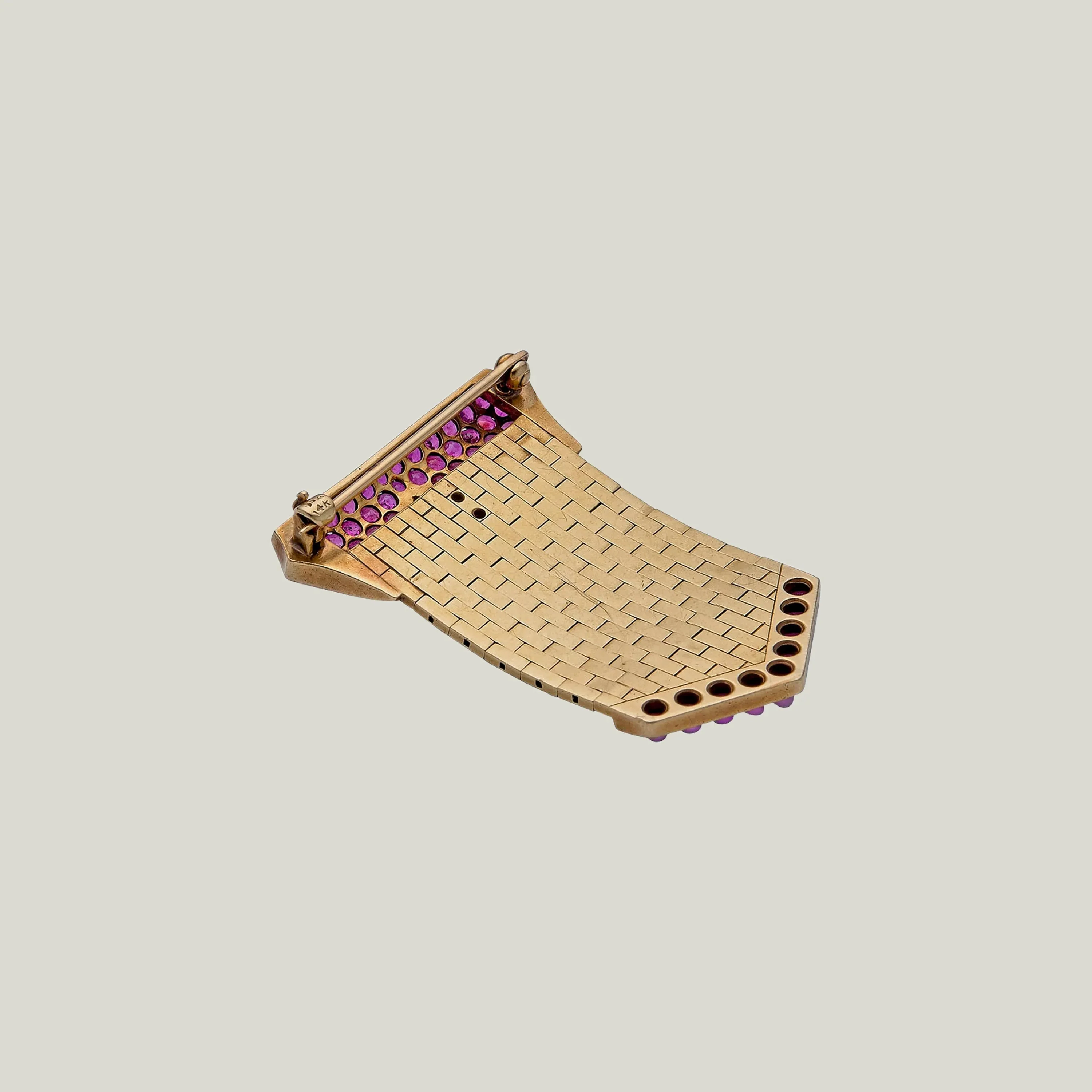 Retro 14KYG Ruby and Diamond Buckle Brooch - Image 2