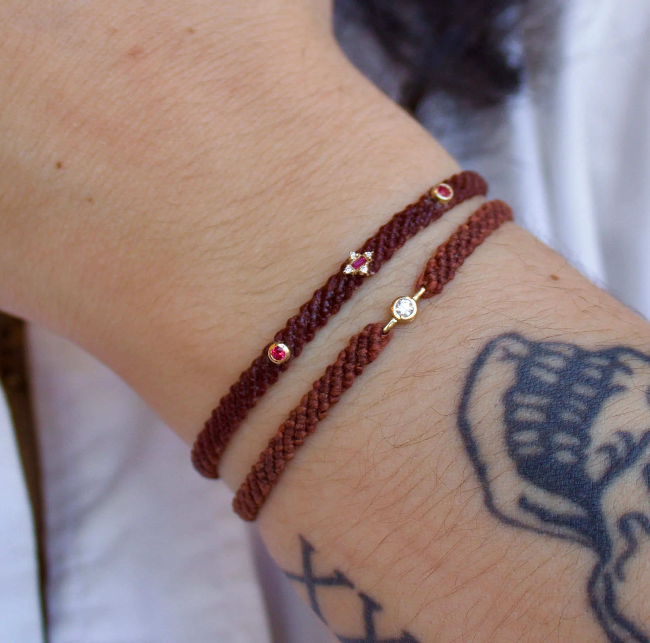 Ruby Amulet Studded Macrame Bracelet in Rust - Image 2